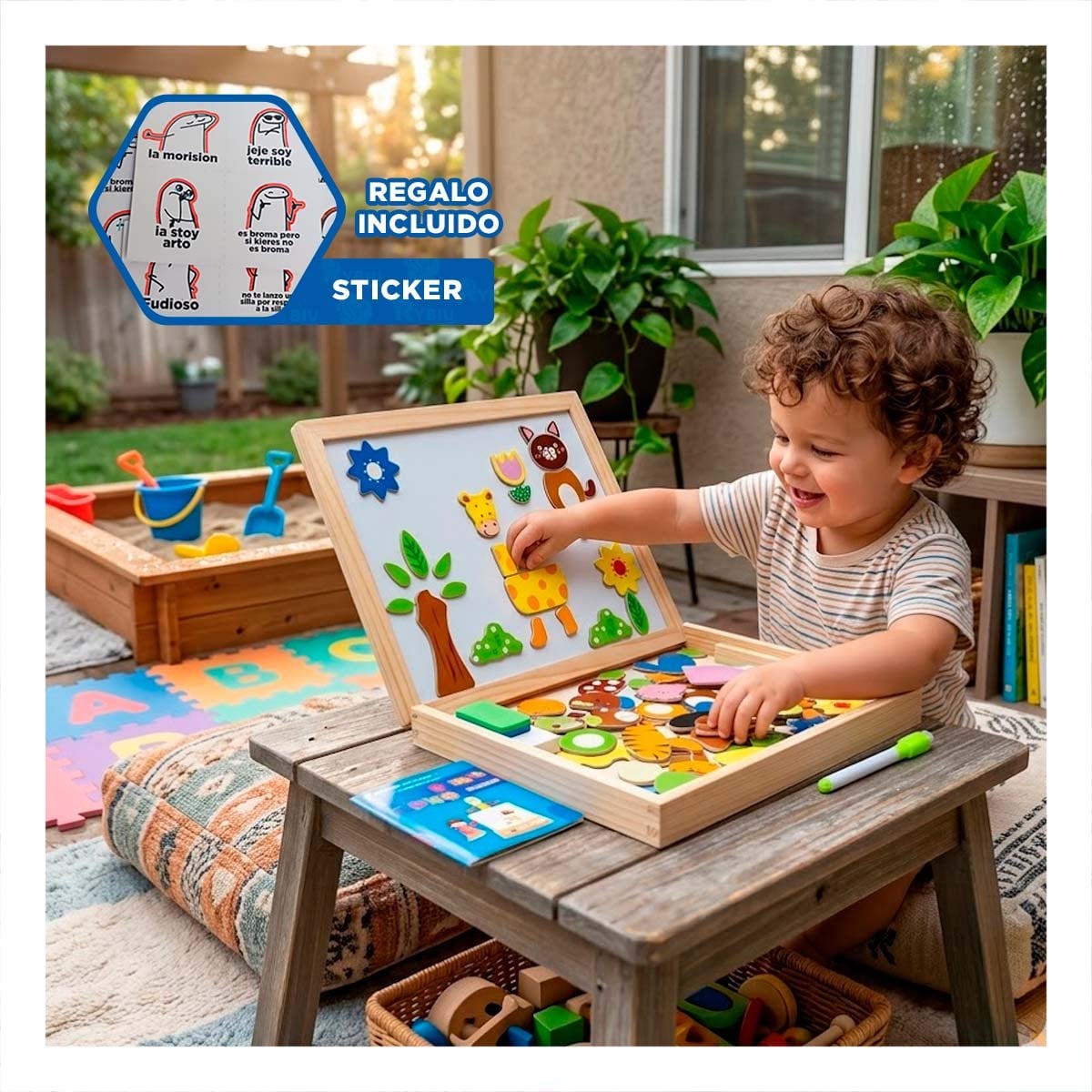 TABLERO INFANTIL CON PIZARRA DE ANIMALES COLOR MULTICOLOR DIDACTICO YREGALO STICKER - 1