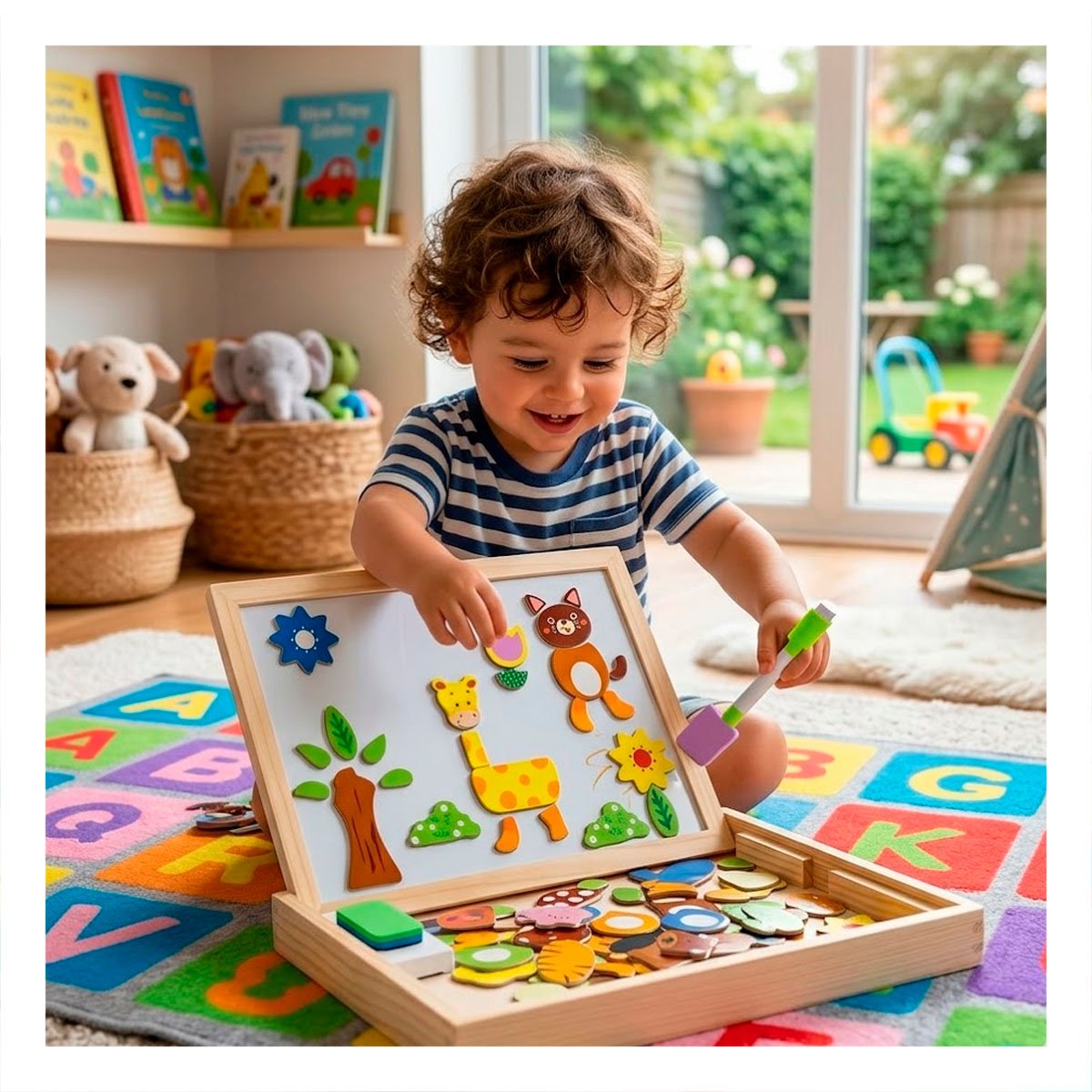 TABLERO INFANTIL CON PIZARRA DE ANIMALES COLOR MULTICOLOR DIDACTICO YREGALO STICKER - 2