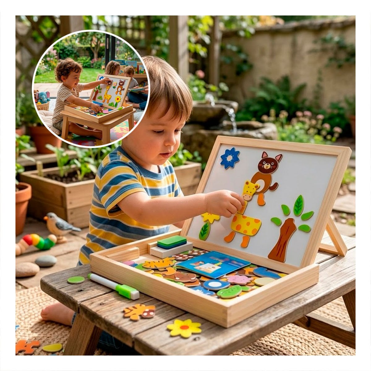 TABLERO INFANTIL CON PIZARRA DE ANIMALES COLOR MULTICOLOR DIDACTICO YREGALO STICKER - 5