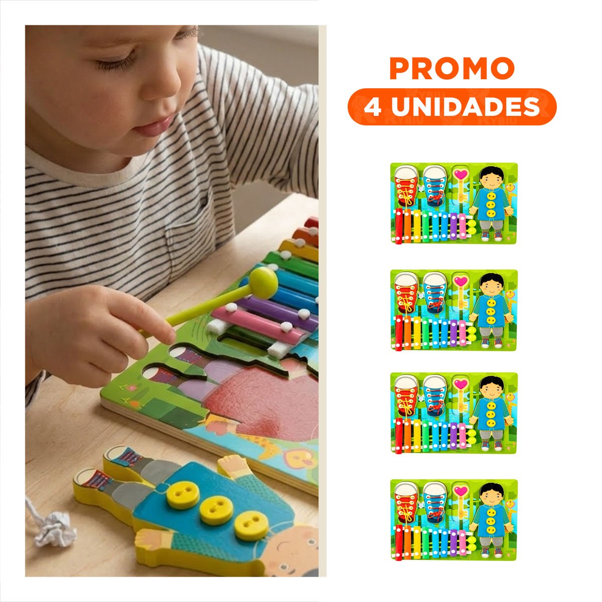 PACK4 JUEGO DE PASADORES Y XILOFONO COLOR MULTICOLOR PARA ACTIVIDAD EDUCATIVA YREGALO STICKER - 1