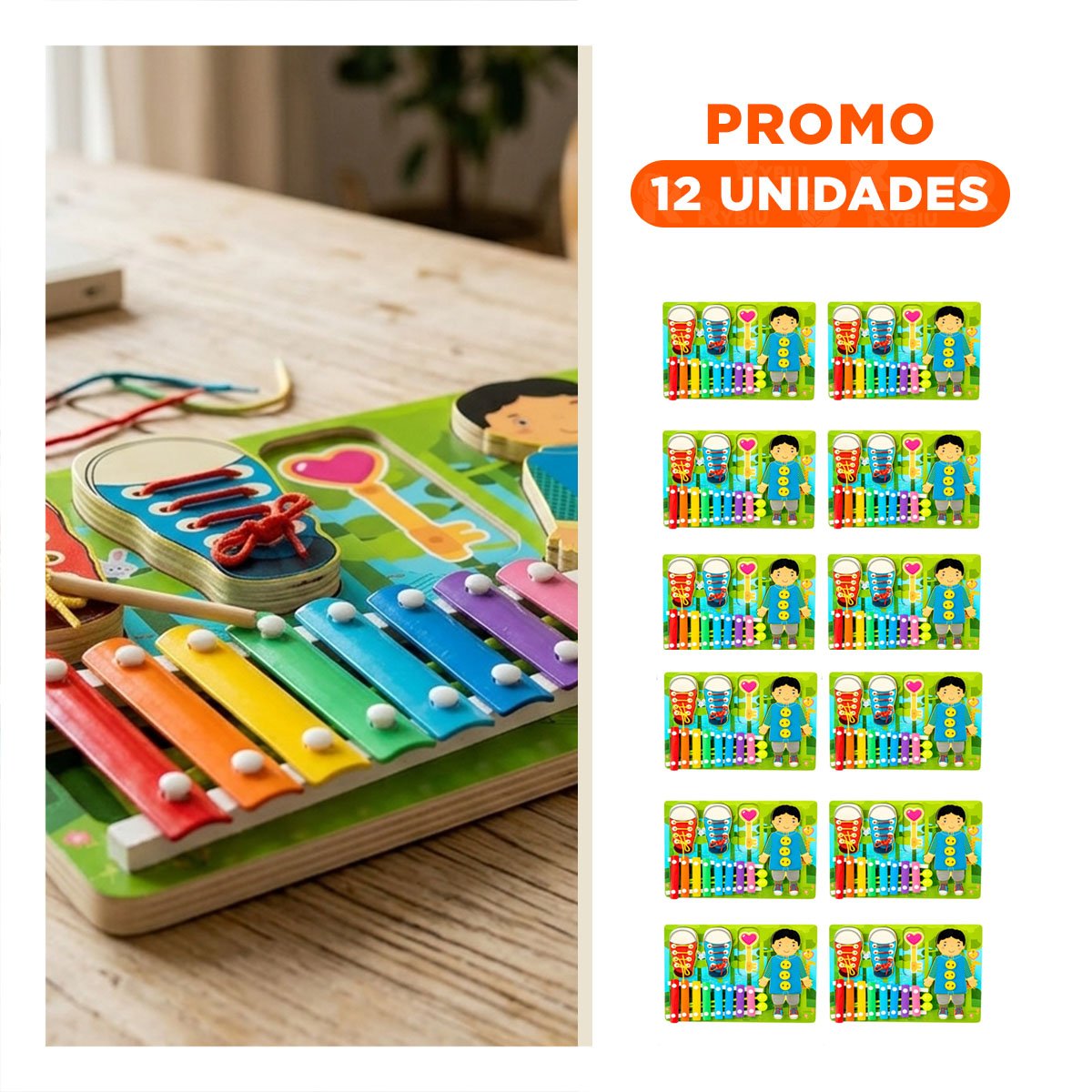 PACK12 BASE DIDACTICA DE XILOFONO Y PASADORES COLOR MULTICOLOR ESCOLAR YREGALO STICKER - 1
