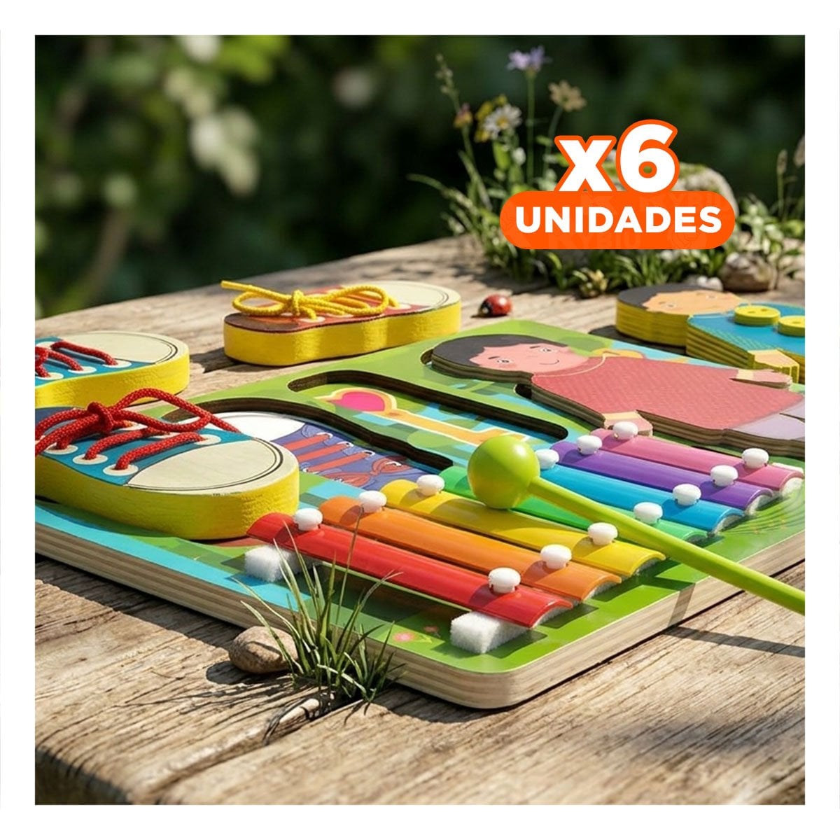 PACK6 BASE COLOR MULTICOLOR CON PASADORES Y XILOFONO USO DIDACTICO ESCOLAR YREGALO STICKER - 1