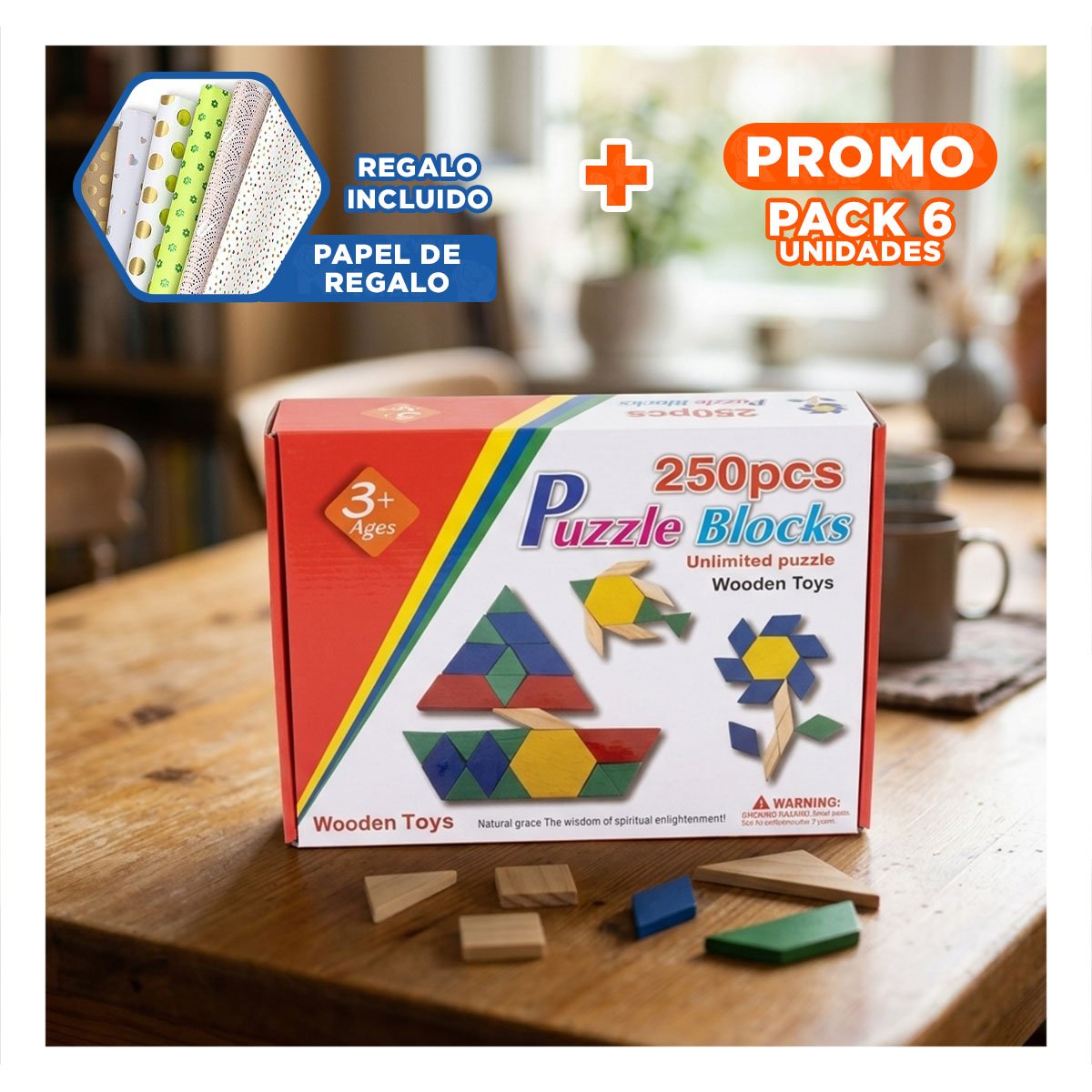 PACK6 JUEGO MOSAICO COLOR MULTICOLOR DE 250 PIEZASA PARA APRENDIZAJE EDUCATIVO YPAPEL REGALO - 1