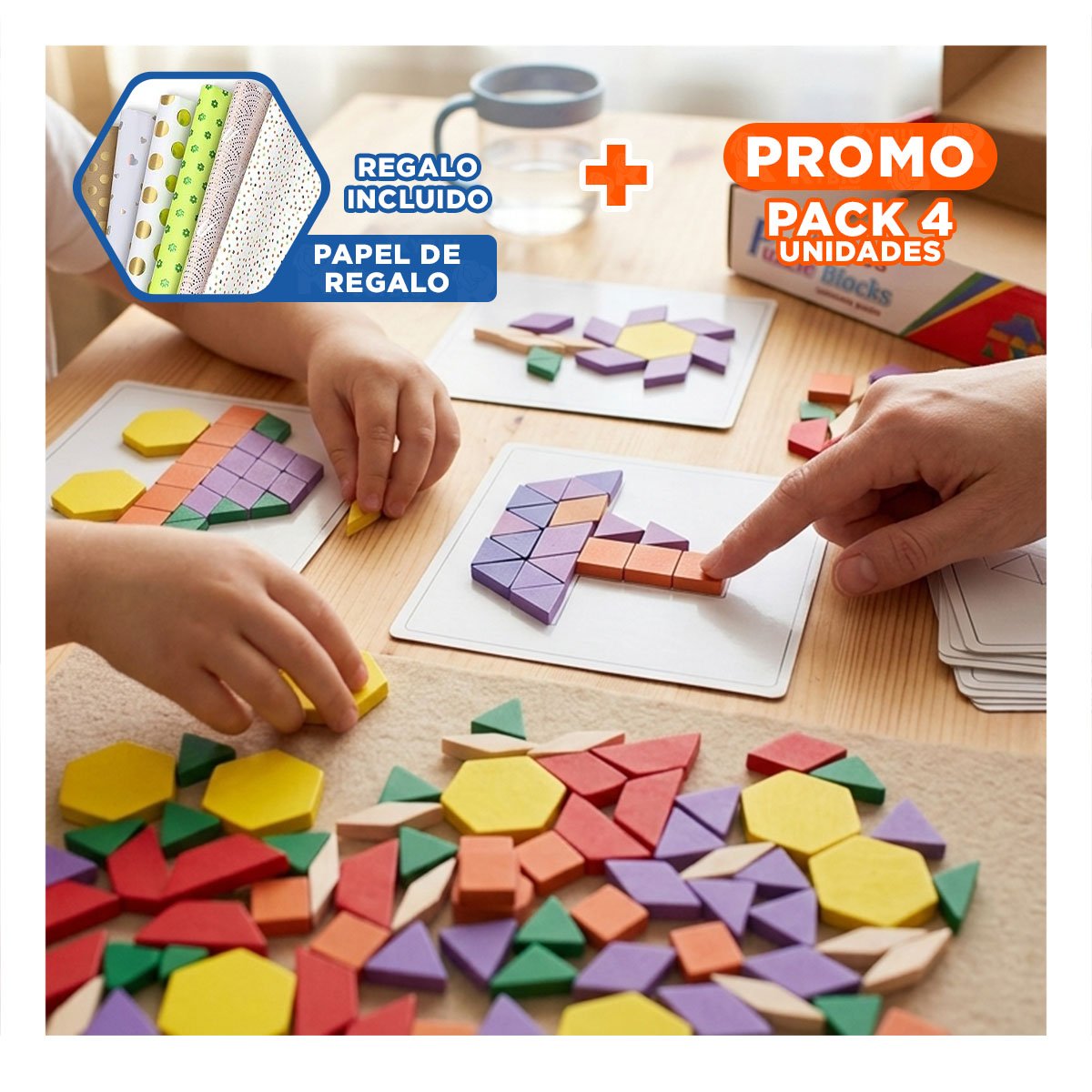 PACK4 PANEL MOSAICO PARA JUEGO INFANTIL COLOR MULTICOLOR CON 250 PIEZASA YPAPEL REGALO - 1
