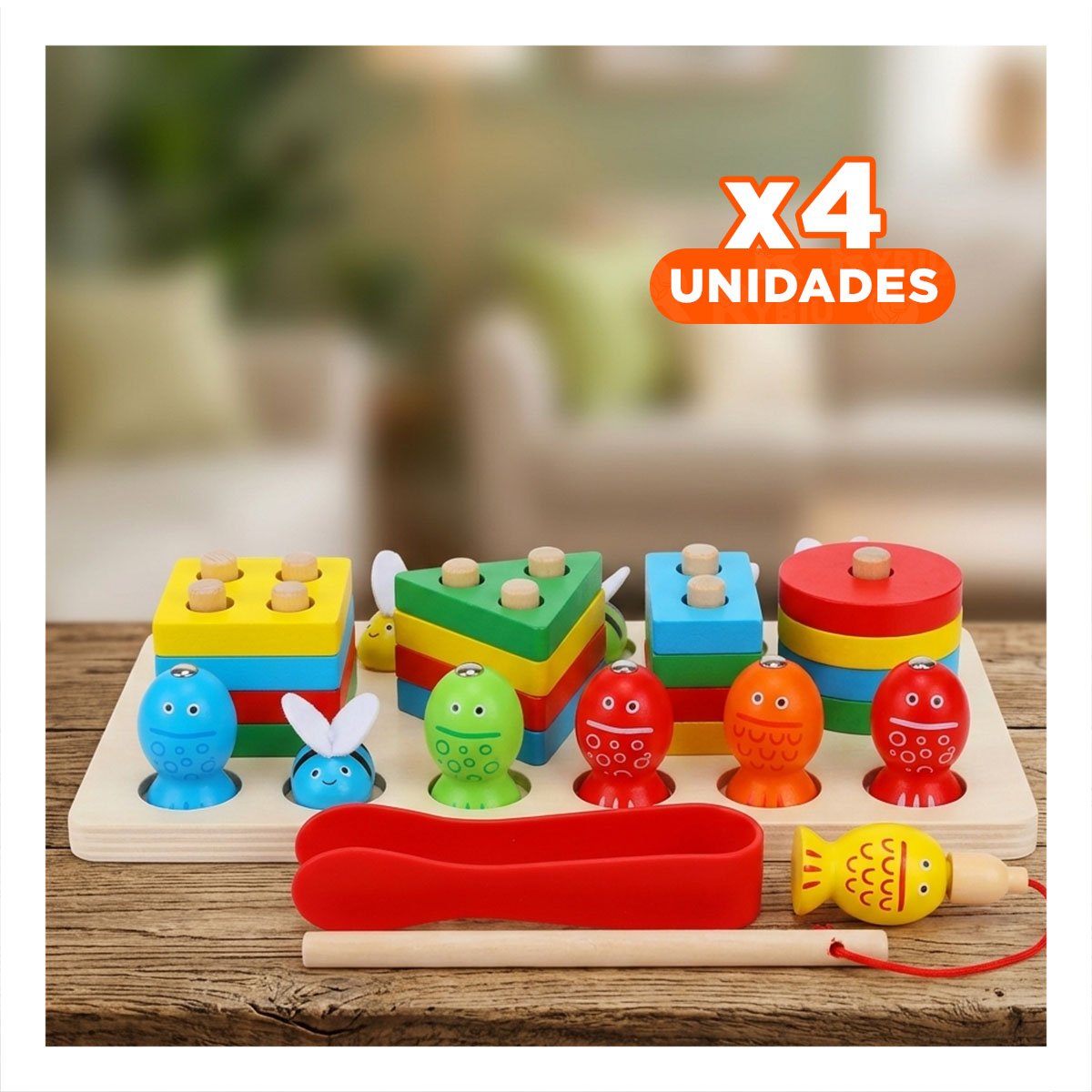 PACK4 ENCAJE INFANTIL DE 4 FIGURAS CON 5 PECES IMANTADOS Y 5 ABEJAS PINZA MULTICOLOR - 1