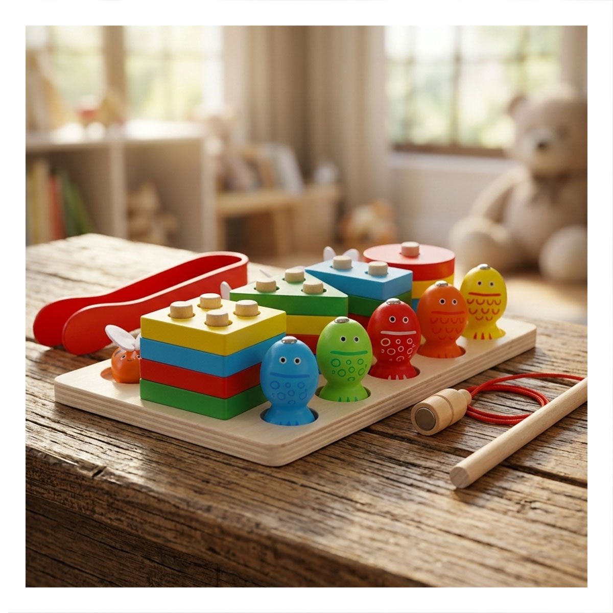 PACK4 ENCAJE INFANTIL DE 4 FIGURAS CON 5 PECES IMANTADOS Y 5 ABEJAS PINZA MULTICOLOR - 3