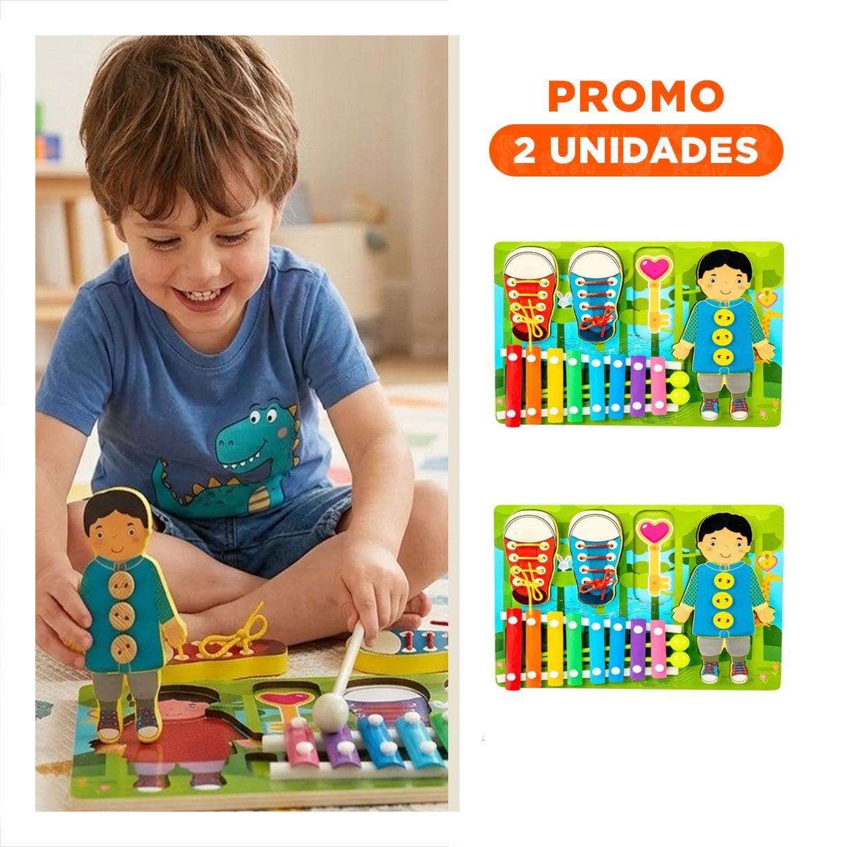 PACK2 TABLERO MULTICOLOR CON XILOFONO Y PASADORES PARA ACTIVIDAD INFANTIL - 1