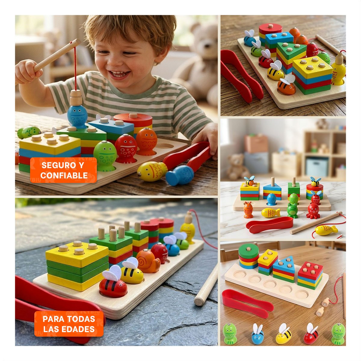 TABLERO DE 4 FIGURAS CON 5 PECES IMANTADOS Y 5 ABEJAS PINZA COLOR MULTICOLOR - 5