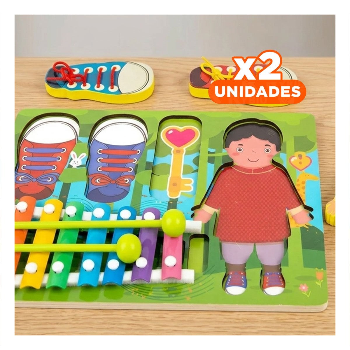 PACK2 TABLERO EDUCATIVO CON PASADORES Y XILOFONO COLOR MULTICOLOR INFANTIL YREGALO STICKER - 1