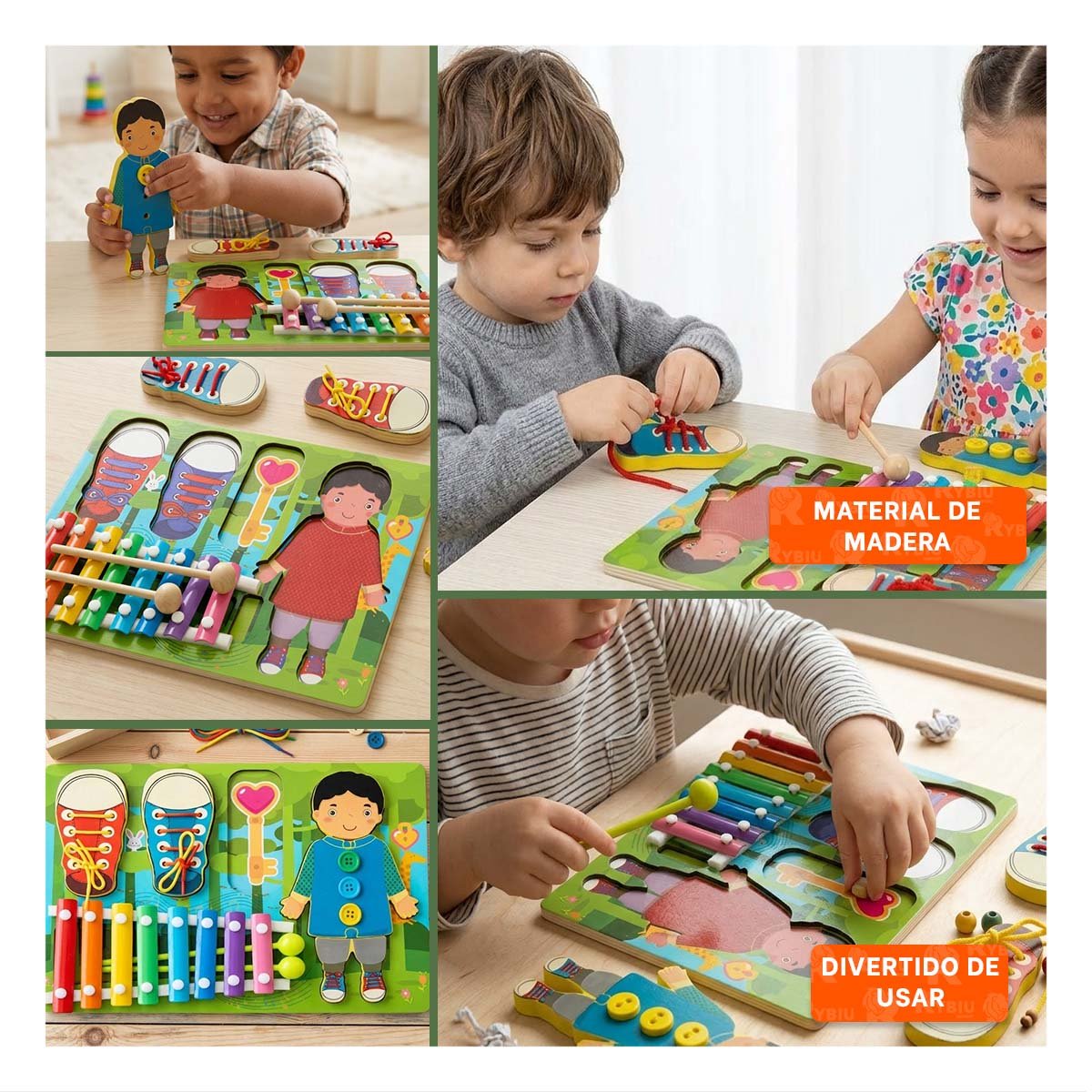 PACK6 BASE DIDACTICA CON PASADORES Y XILOFONO COLOR MULTICOLOR INFANTIL YPAPEL REGALO - 3