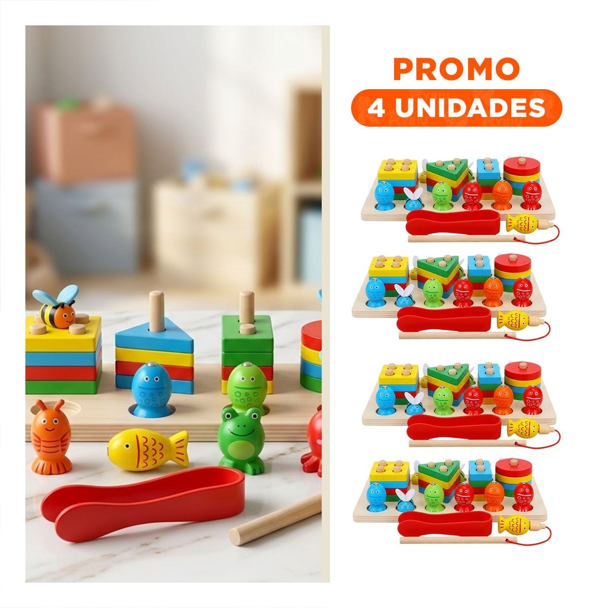 PACK4 BASE COLOR MULTICOLOR DE FIGURAS CON PECES IMANTADOS Y ABEJAS PINZA YREGALO STICKER - 1