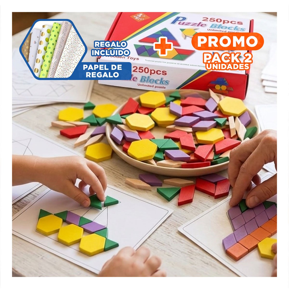 PACK2 ROMPECABEZA DIDACTICO MOSAICO COLOR MULTICOLOR CON 250 PIEZASA INFANTIL YPAPEL REGALO - 1