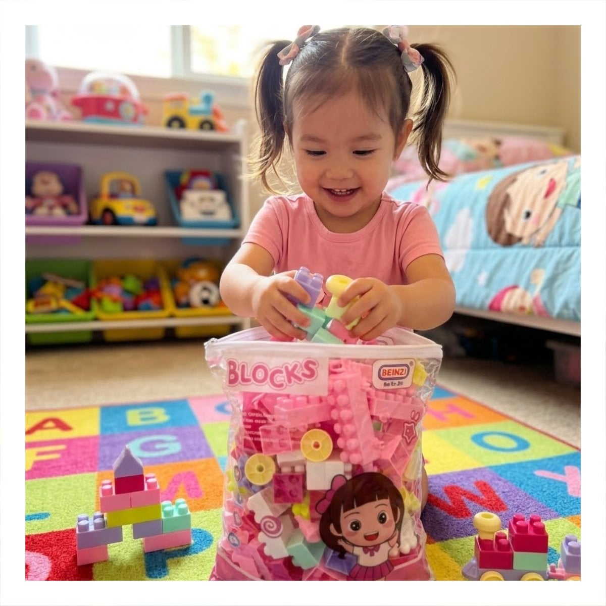 BLOQUES DE CONSTRUCCION INFANTIL 160 PIEZAS CON BOLSA MULTICOLOR ROSADO RECREATIVOS Y STICKY - 2