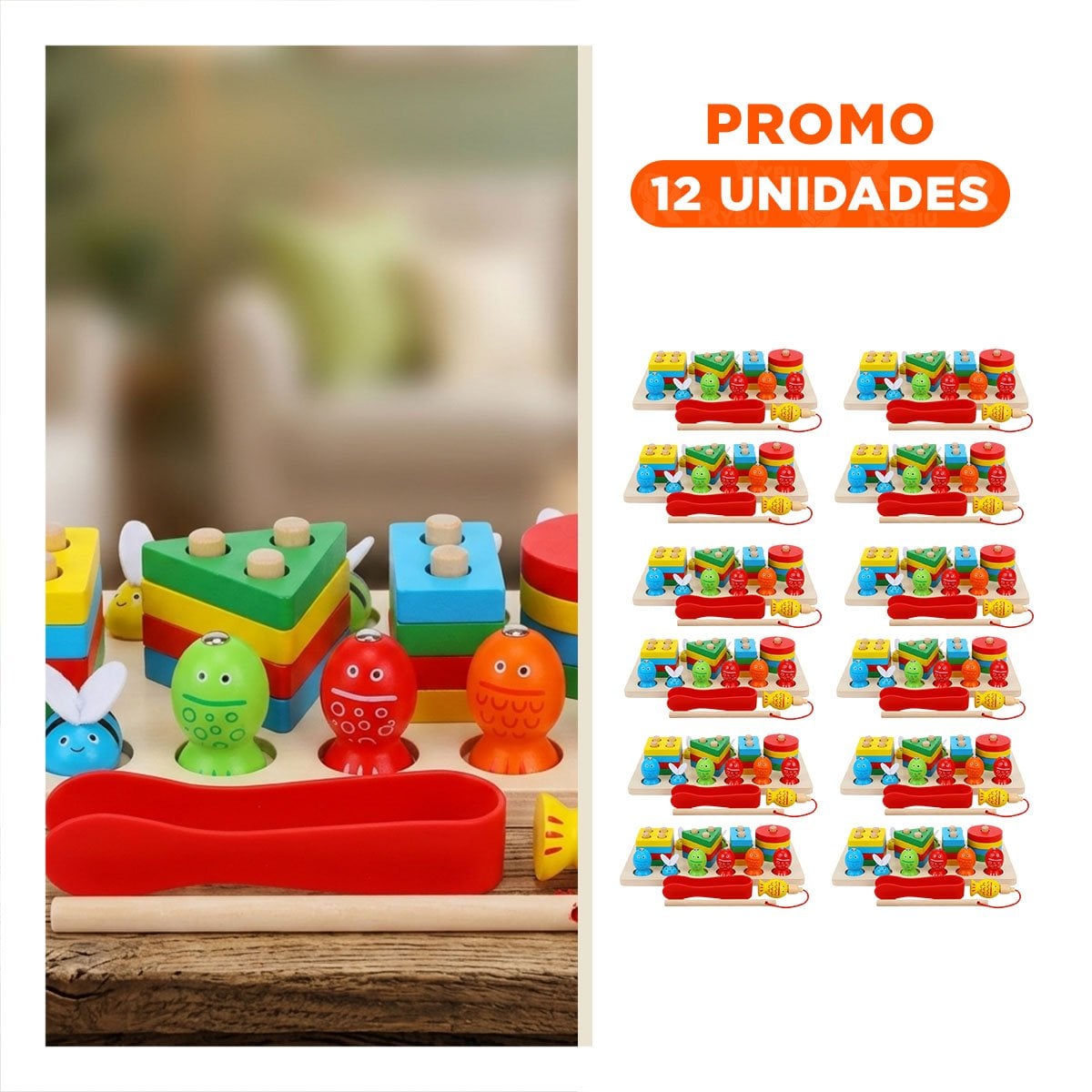 PACK12 JUEGO MULTICOLOR DE 4 FIGURAS CON 5 PECES IMANTADOS Y 5 ABEJAS PINZA YREGALO STICKER - 1