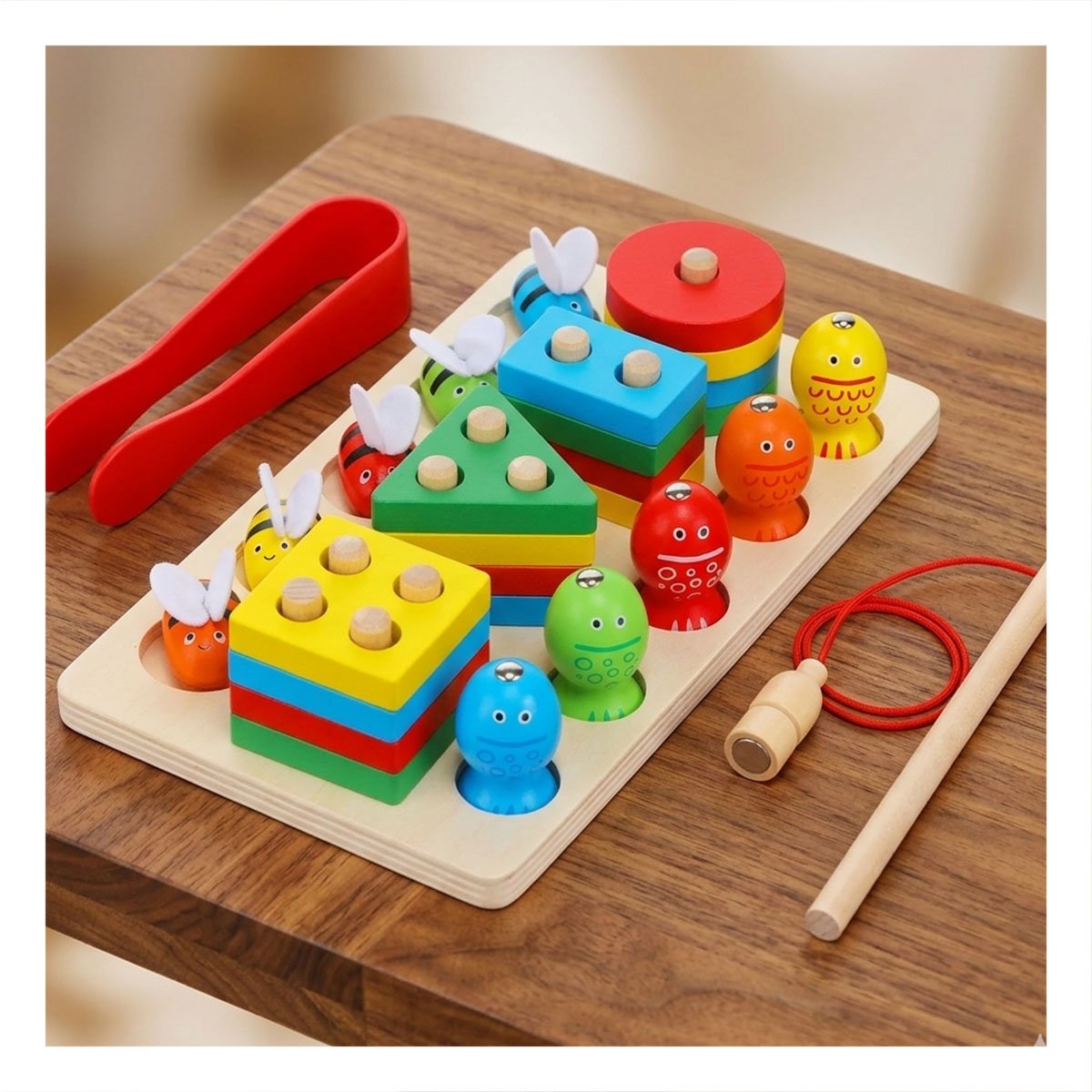 PACK12 JUEGO MULTICOLOR DE 4 FIGURAS CON 5 PECES IMANTADOS Y 5 ABEJAS PINZA YREGALO STICKER - 3