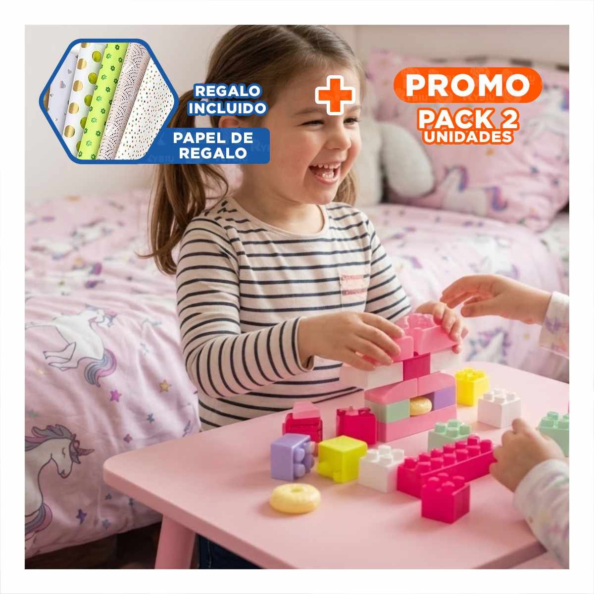 PACK2 KIT DE BLOQUES CREATIVOS 160 PIEZAS CON BOLSA MULTICOLOR ROSADO YPAPEL REGALO - 1