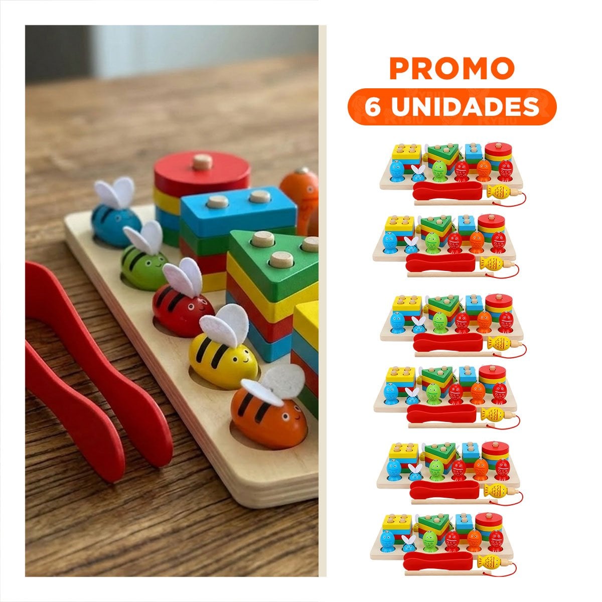 PACK6 ENCAJE RECREATIVO CON FIGURAS PECES IMANTADOS Y ABEJAS PINZA COLOR MULTICOLOR - 1