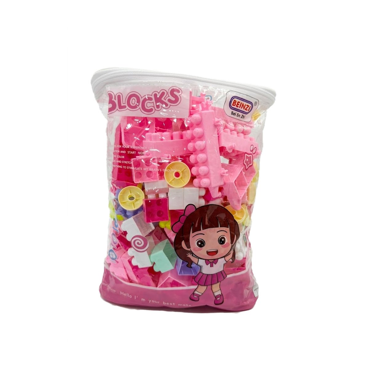 JUEGO DE BLOQUES PARA CREAR ESTRUCTURAS 160 PIEZAS CON BOLSA MULTICOLOR ROSADO Y PAPEL REGALO - 1