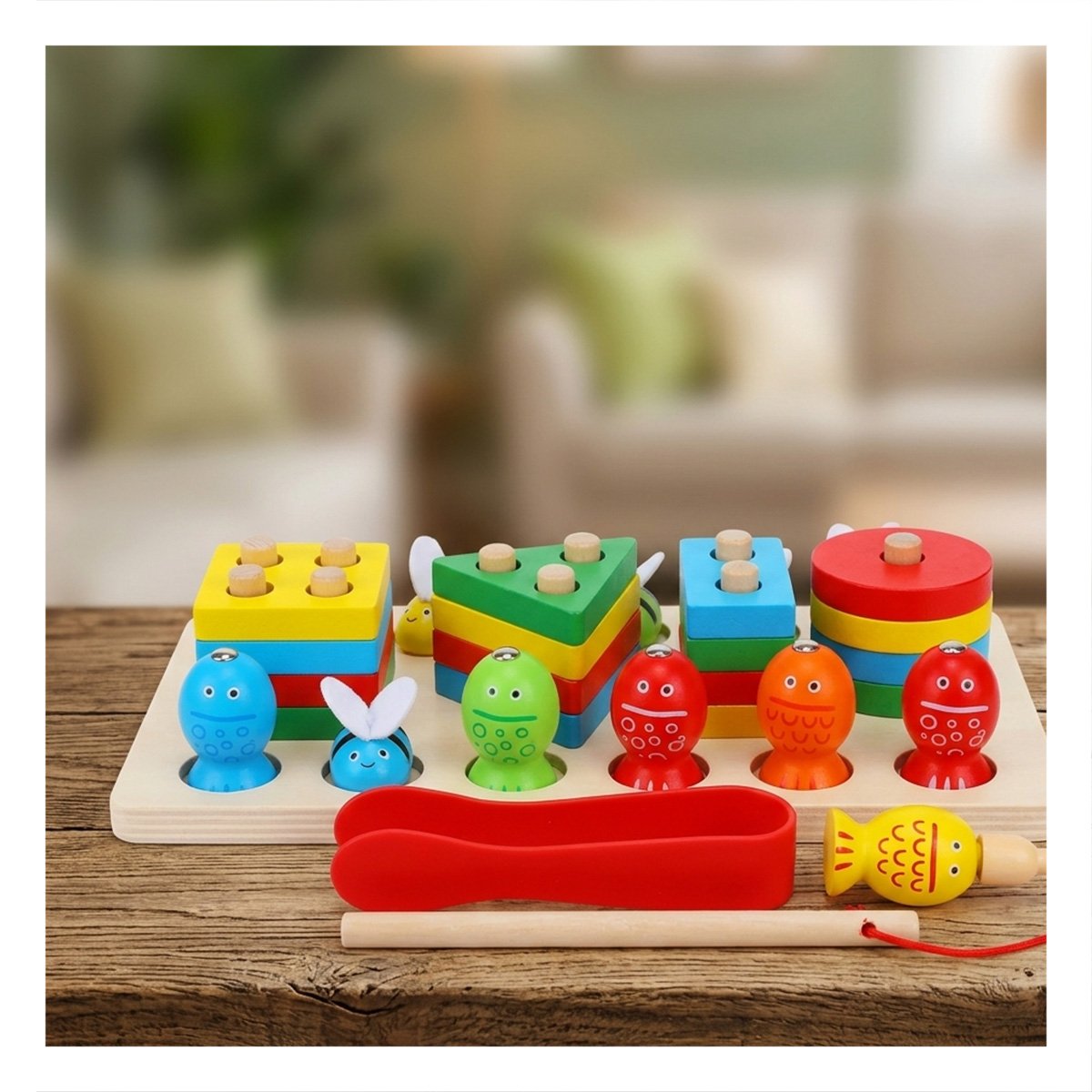TABLERO COLOR MULTICOLOR DE FIGURAS CON PECES IMANTADOS Y ABEJAS PINZA YPAPEL REGALO - 2