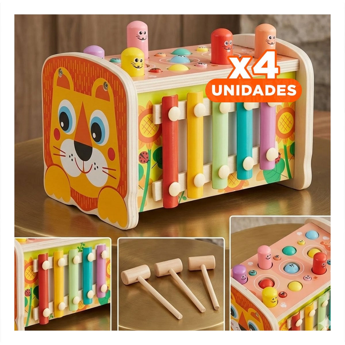 PACK4 ACTIVIDAD DE ENGRANAJE XILOFONO MARTILLO Y PESCA MULTICOLOR PARA USO INFANTIL - 1