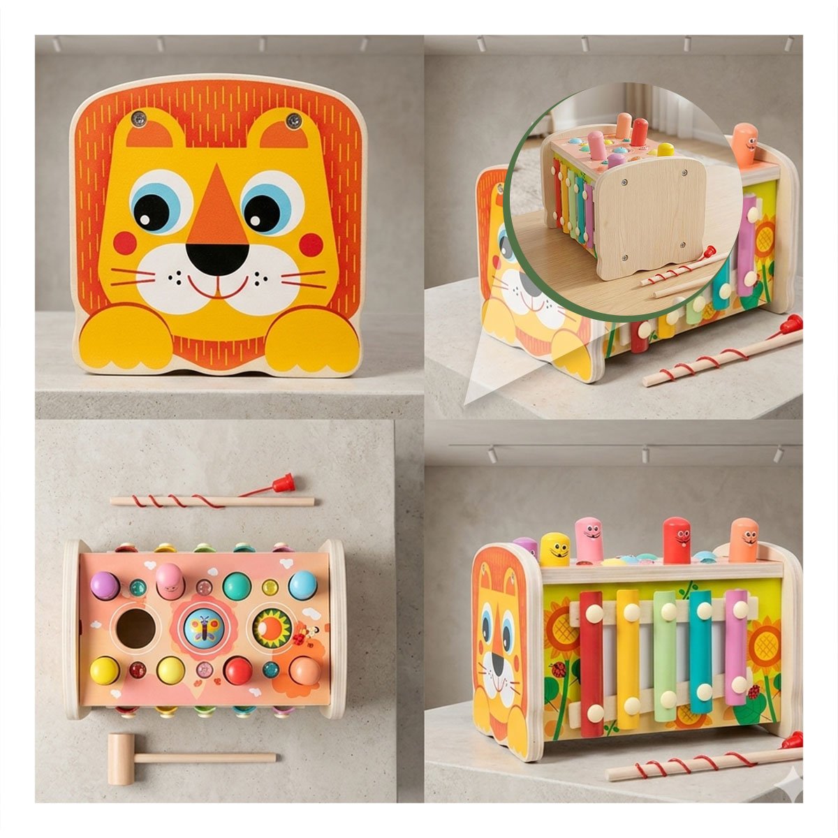 PACK4 ACTIVIDAD DE ENGRANAJE XILOFONO MARTILLO Y PESCA MULTICOLOR PARA USO INFANTIL - 5