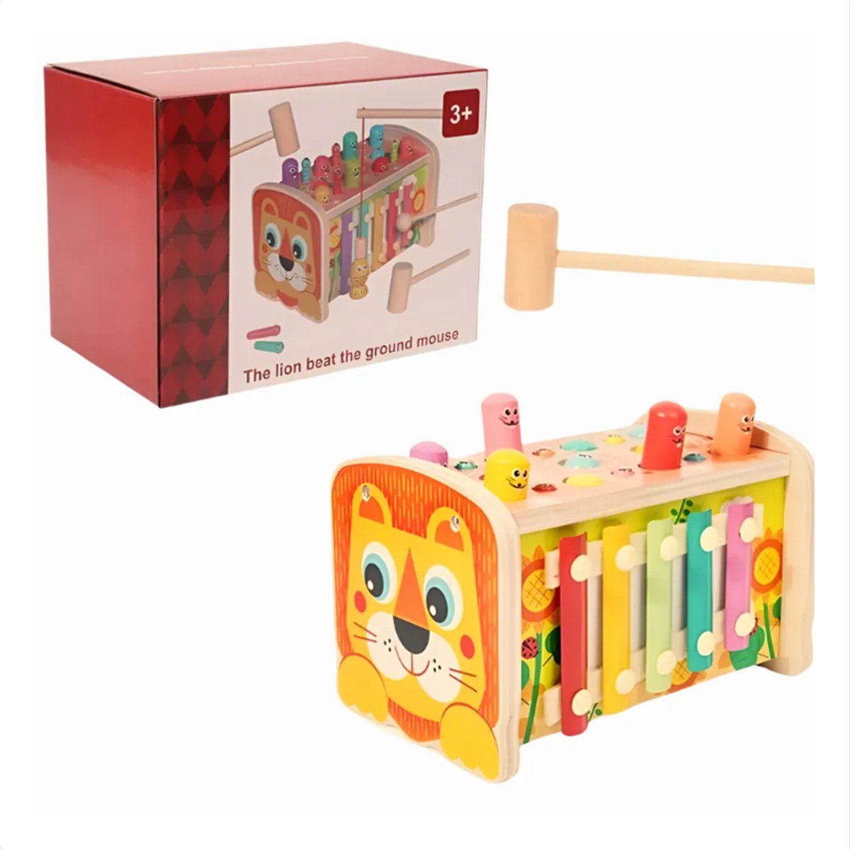 PACK6 JUEGO MULTICOLOR DIDACTICO CON MARTILLO ENGRANAJE XILOFONO Y PESCA YREGALO STICKER - 2