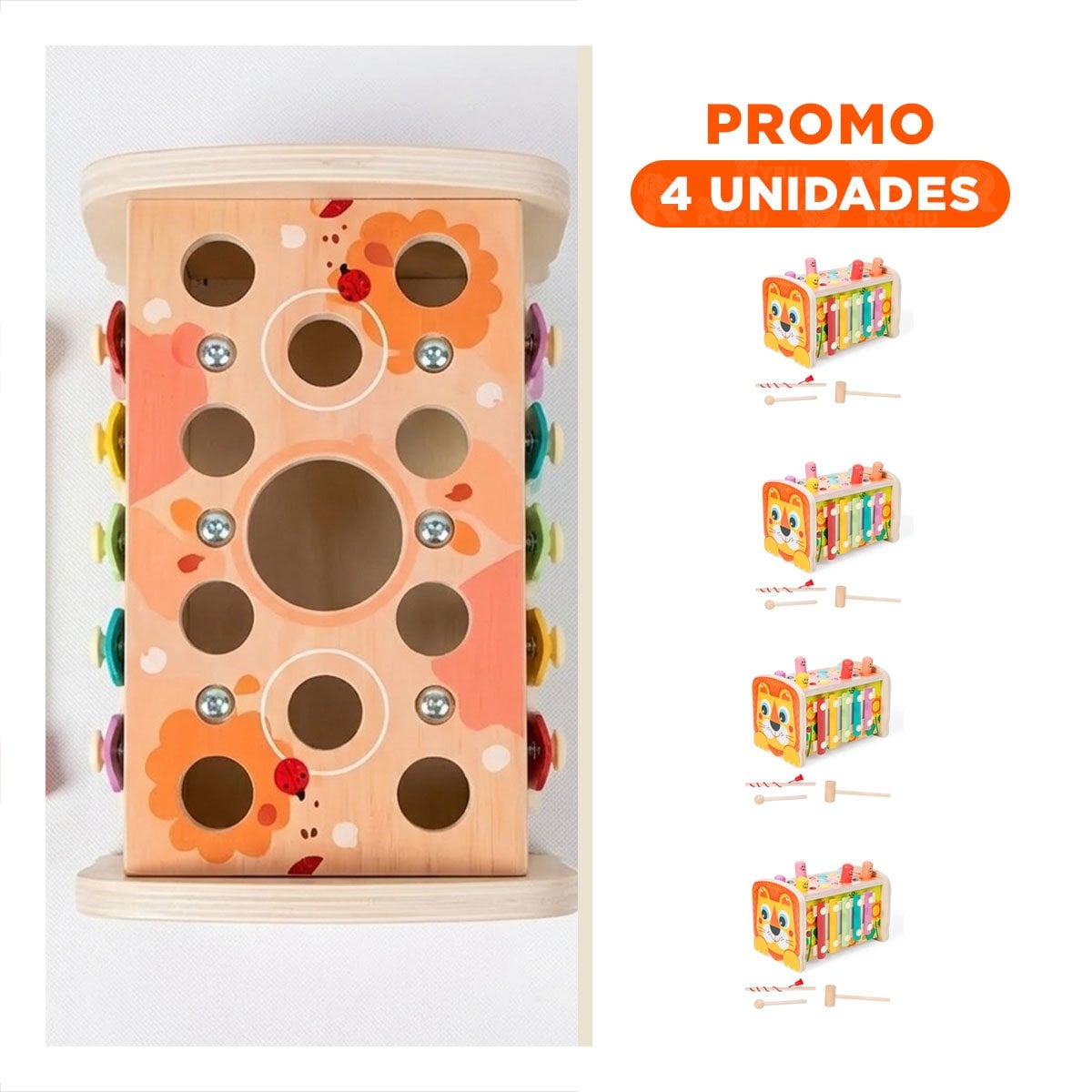 PACK4 ACTIVIDAD INFANTIL MULTICOLOR DE MARTILLO ENGRANAJE PESCA Y XILOFONO YREGALO STICKER - 1
