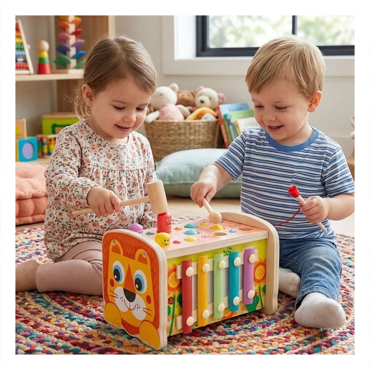 CENTRO INFANTIL MULTICOLOR DE MARTILLO ENGRANAJE PESCA Y XILOFONO DIDACTICO YLIGAS REGALO - 1