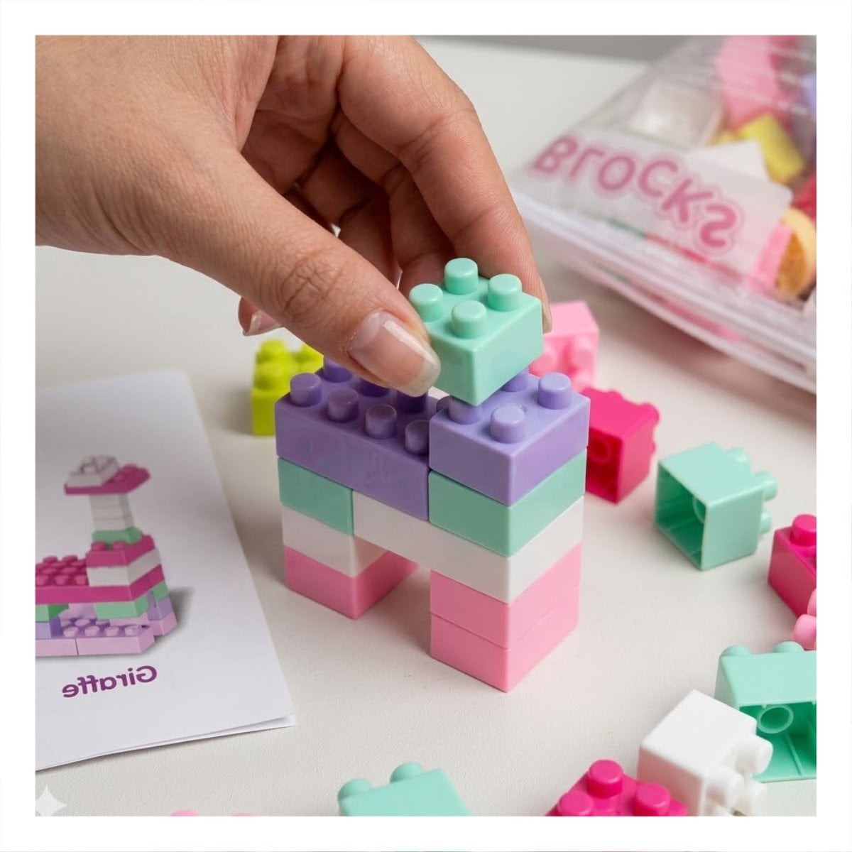 SET DE CONSTRUCCION DIDACTICA 160 PIEZAS CON BOLSA MULTICOLOR ROSADO ESCOLAR Y LIGAS REGALO - 2