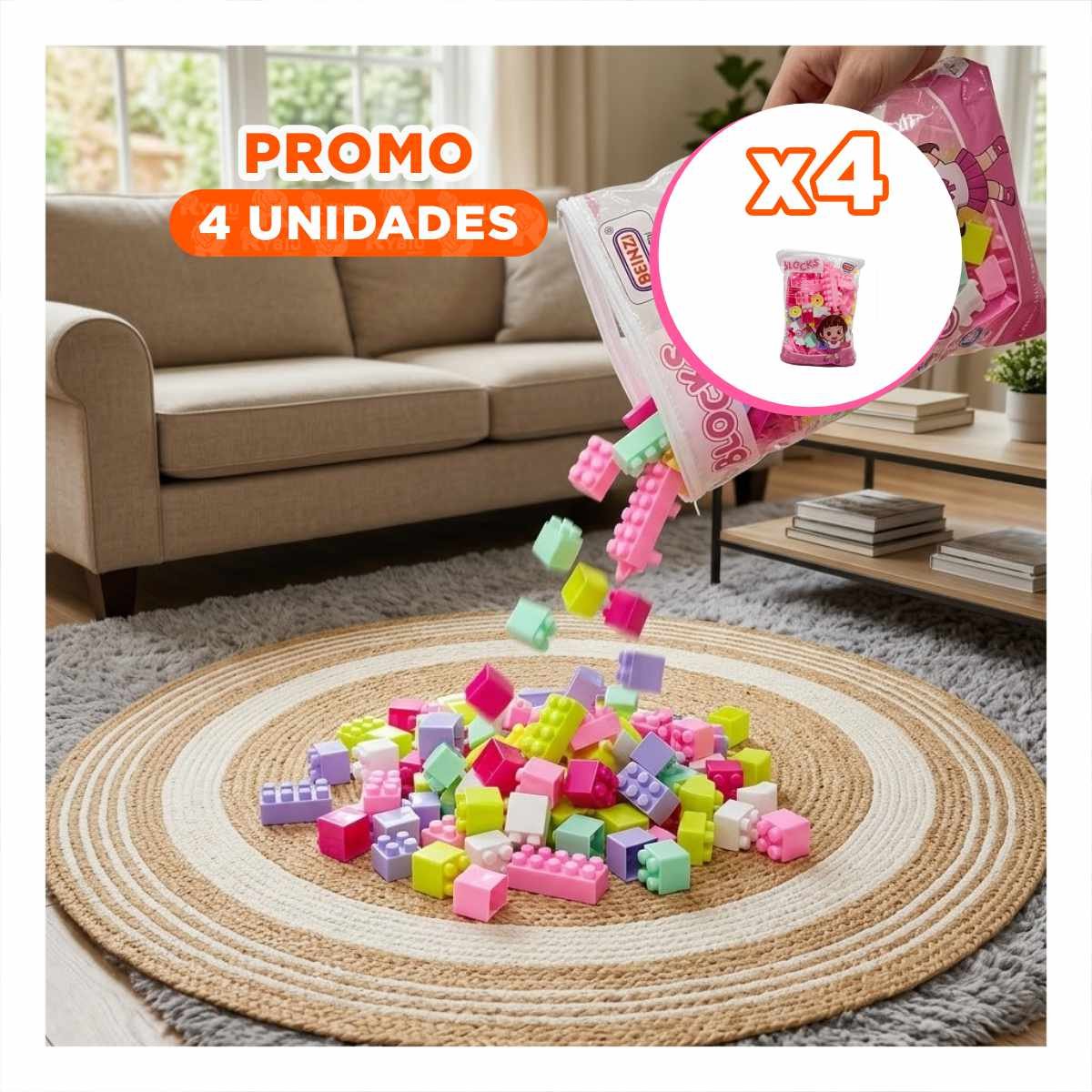 PACK4 BLOQUES PARA DESARROLLAR LA CREATIVIDAD 160 PIEZAS CON BOLSA MULTICOLOR ROSADO - 1