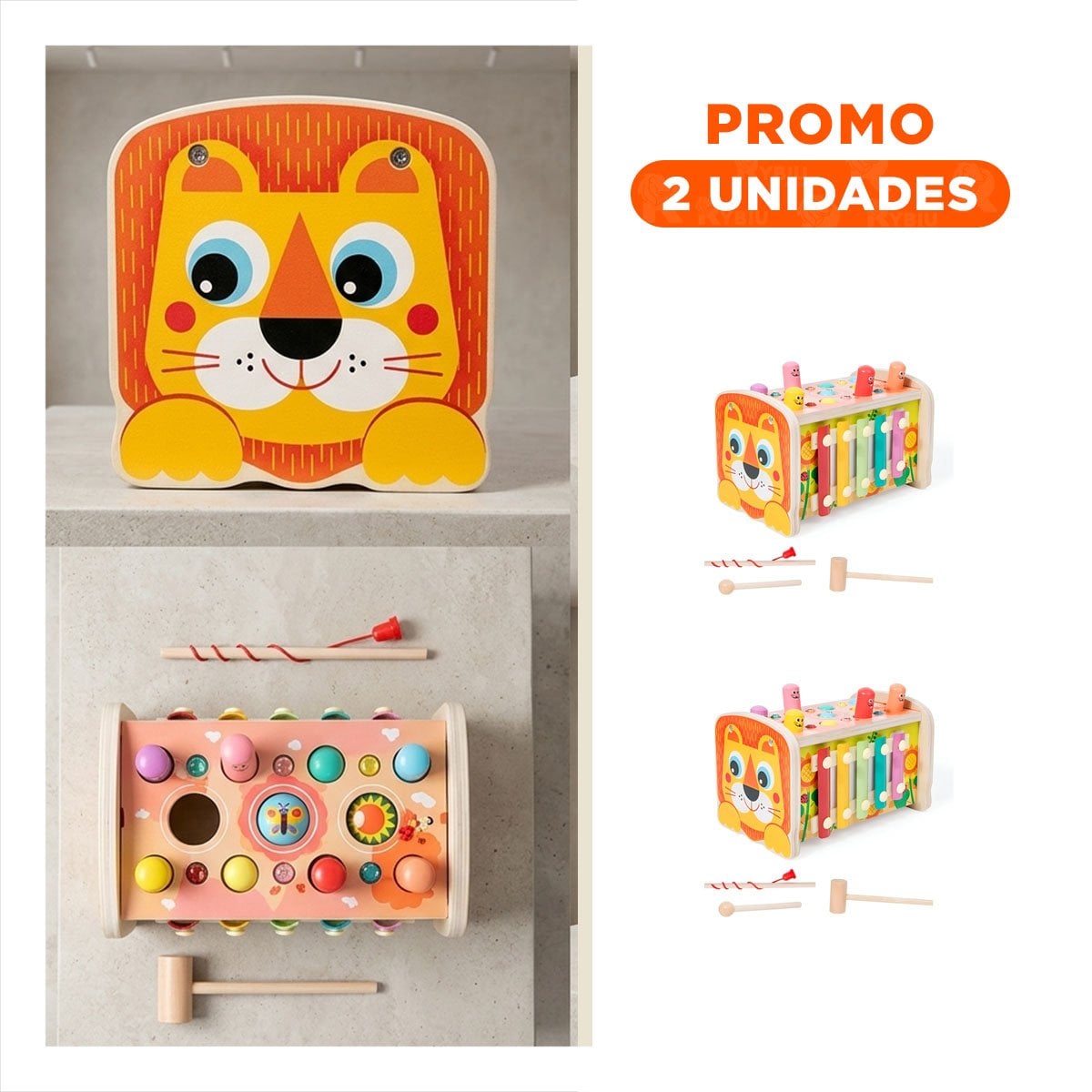 PACK2 CAJA DIDACTICA INFANTIL DE ENGRANAJE MARTILLO XILOFONO Y PESCA COLOR MULTICOLOR - 1