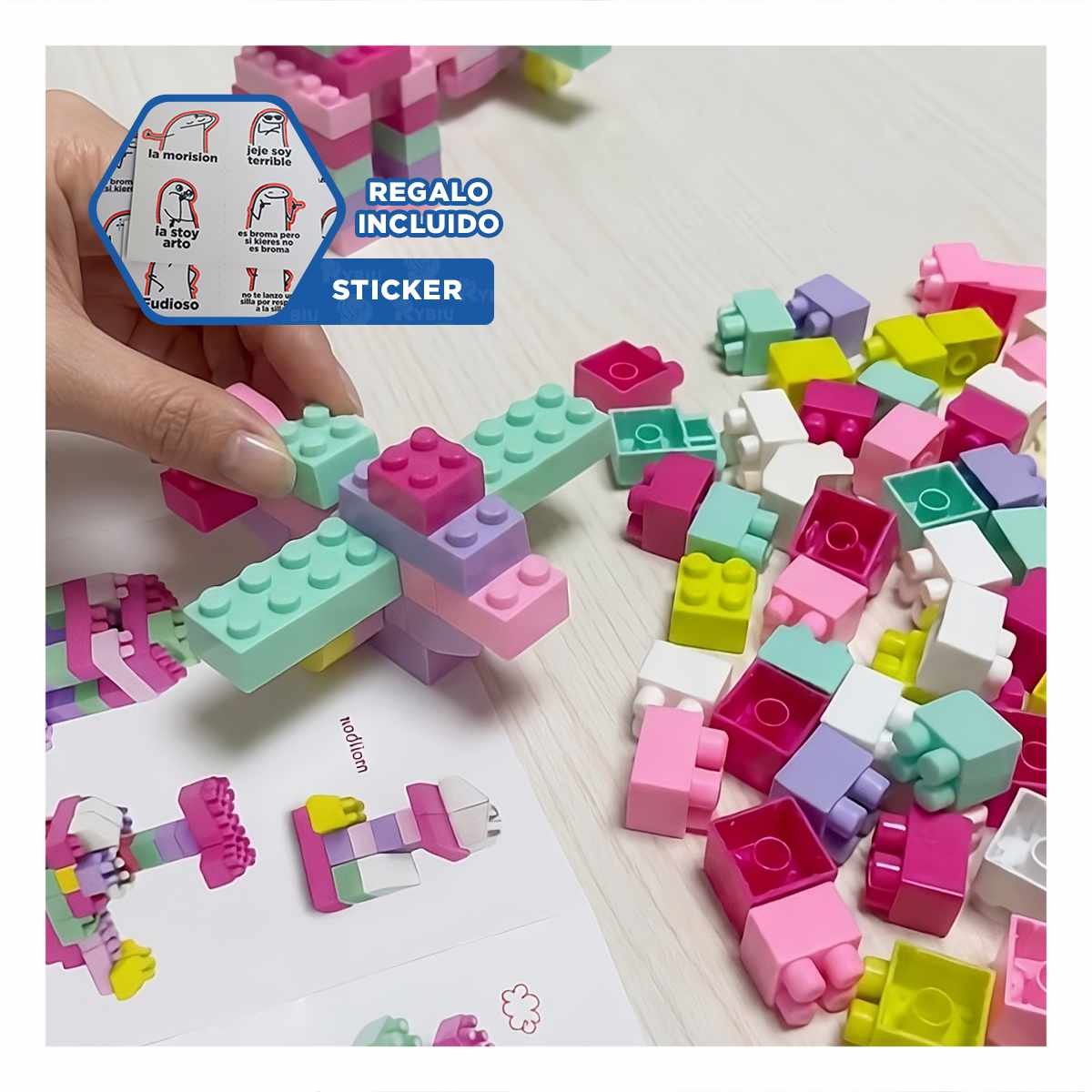 KIT DE ENSAMBLE CREATIVO 160 PIEZAS CON BOLSA MULTICOLOR ROSADO PARA NINOS Y REGALO STICKER - 1