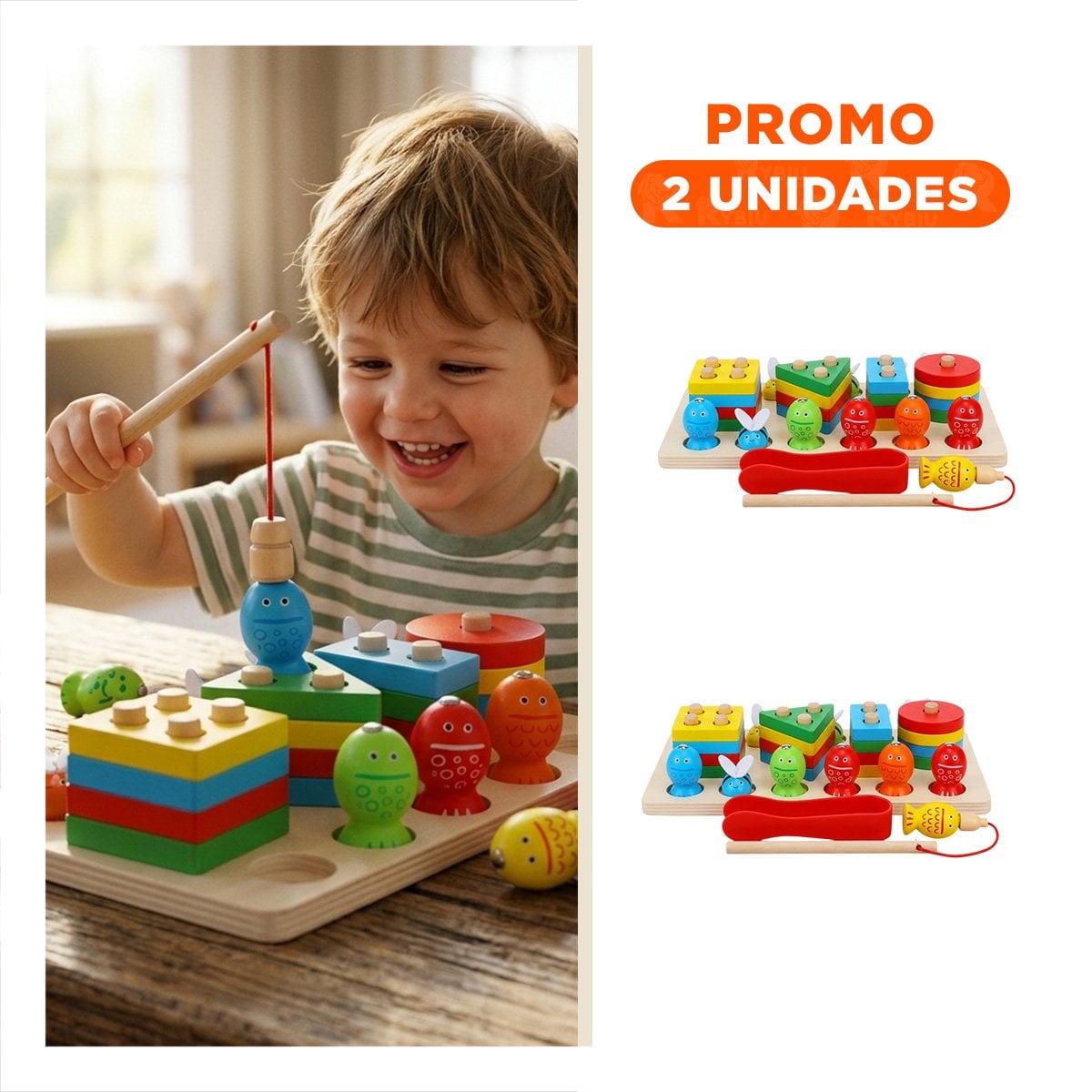 PACK2 ENCAJE DIDACTICO CON 4 FIGURAS 5 PECES IMANTADOS Y 5 ABEJAS PINZA MULTICOLOR - 1