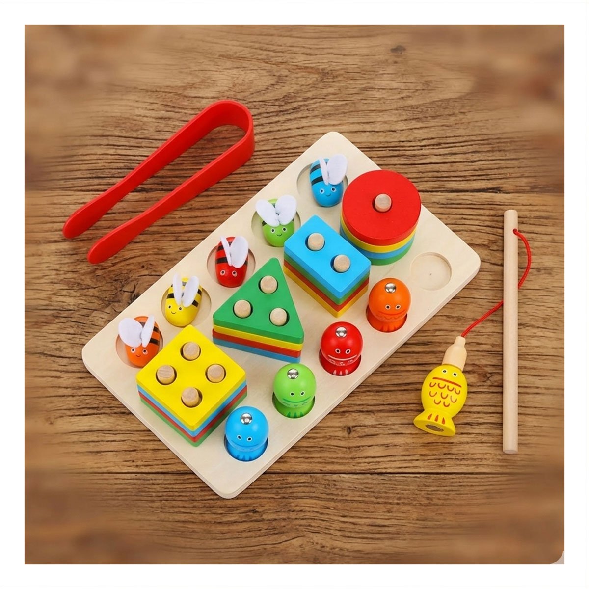 PACK2 ENCAJE DIDACTICO CON 4 FIGURAS 5 PECES IMANTADOS Y 5 ABEJAS PINZA MULTICOLOR - 2