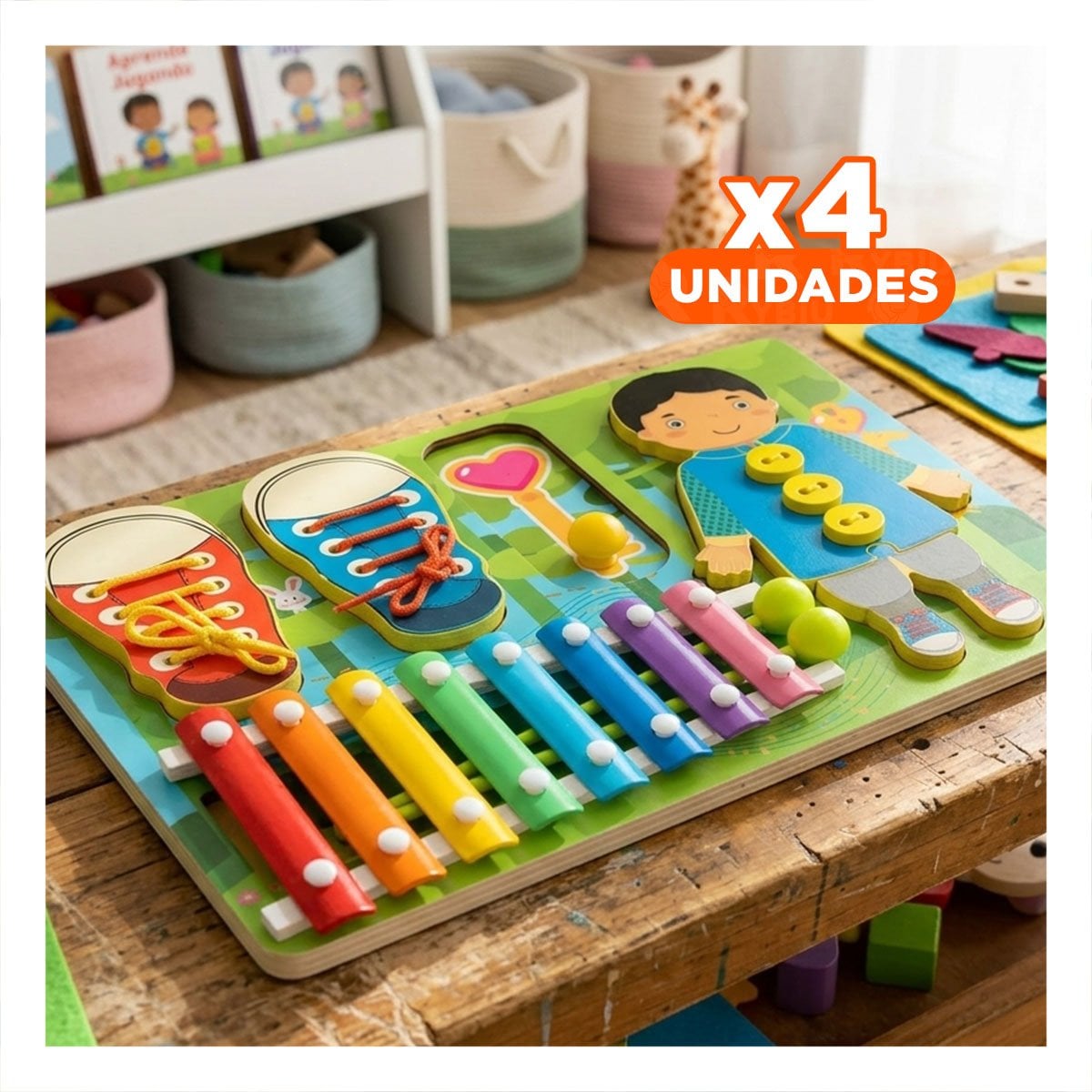 PACK4 TABLERO DE PASADORES COLOR MULTICOLOR CON XILOFONO PARA USO ESCOLAR - 1