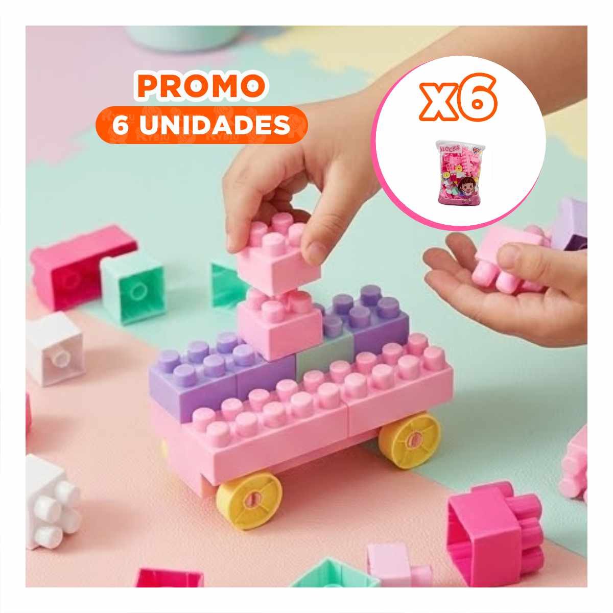 PACK6 JUEGO DE CONSTRUCCION 160 PIEZAS CON BOLSA MULTICOLOR ROSADO INFANTIL YREGALO STICKER - 1