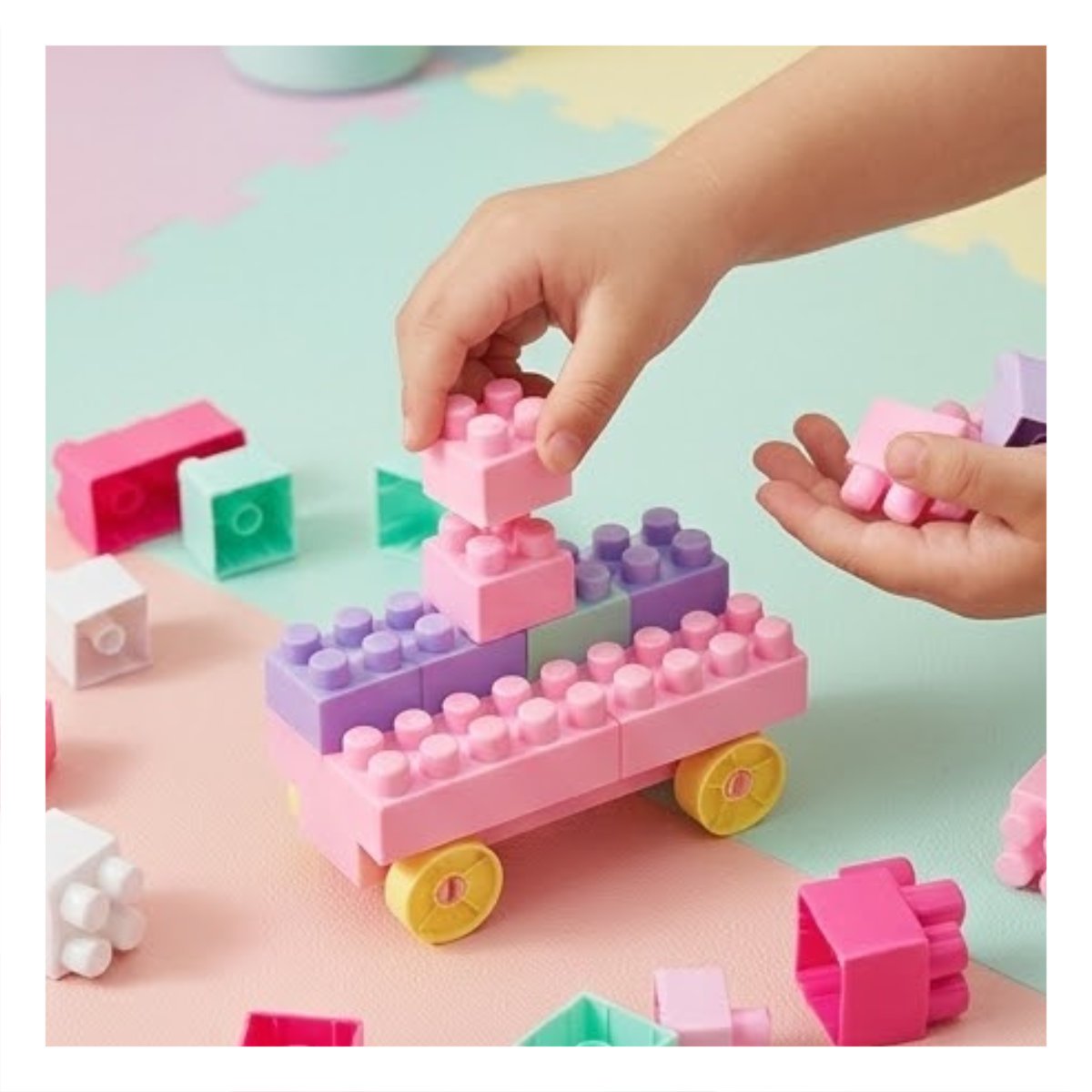 PACK6 JUEGO DE CONSTRUCCION 160 PIEZAS CON BOLSA MULTICOLOR ROSADO INFANTIL YREGALO STICKER - 5