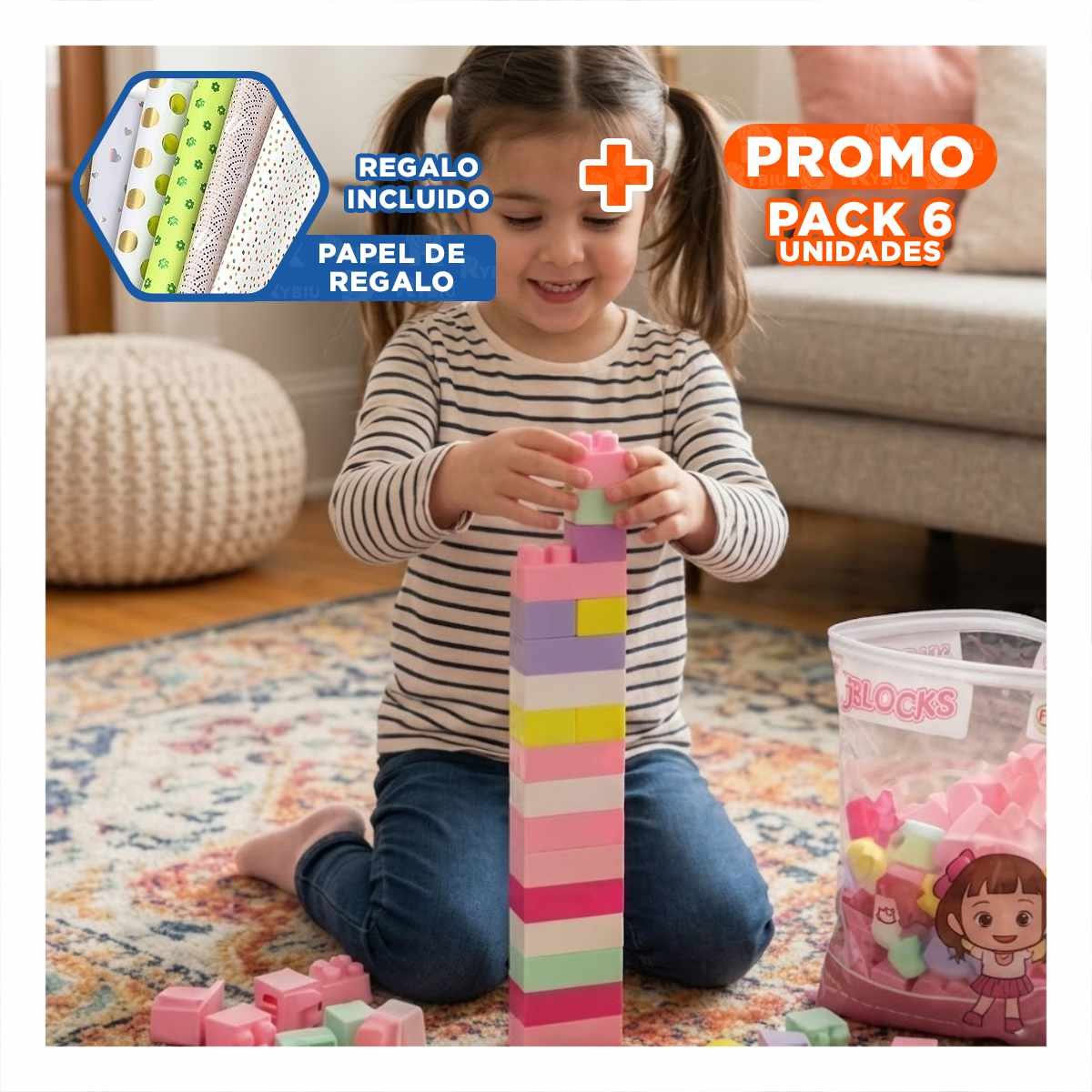 PACK6 BLOQUES DE ENSAMBLE DIDACTICO 160 PIEZAS CON BOLSA MULTICOLOR ESCOLAR YPAPEL REGALO - 1