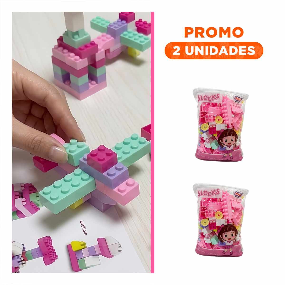 PACK2 JUEGO PARA CREAR ESCENARIOS 160 PIEZAS CON BOLSA MULTICOLOR ROSADO EN CASA - 1