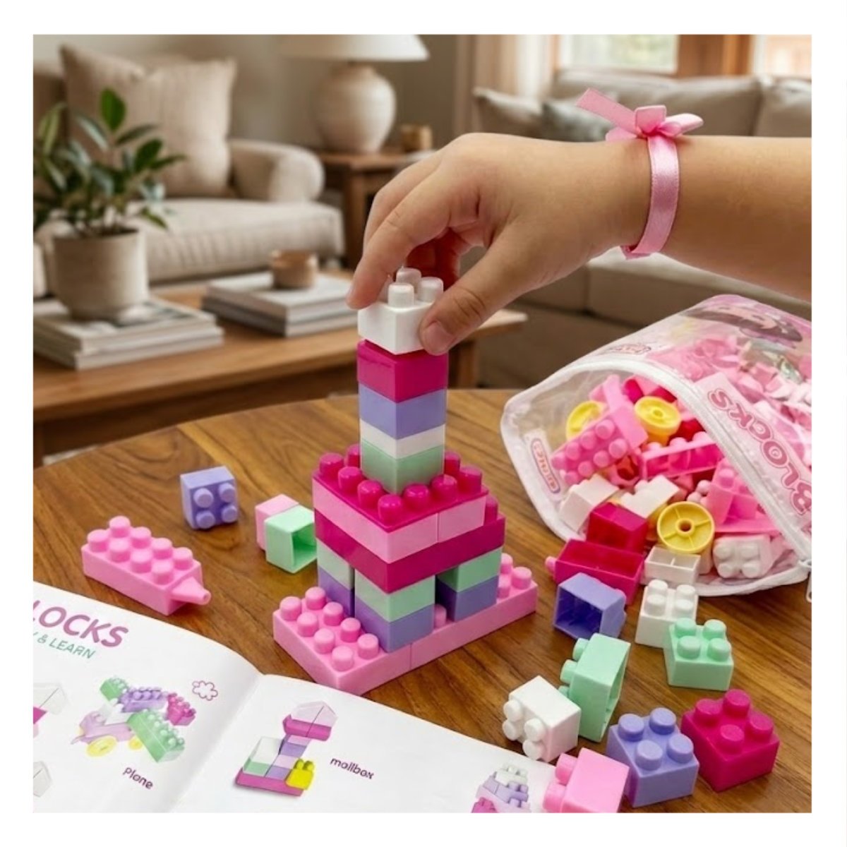 PACK2 JUEGO PARA CREAR ESCENARIOS 160 PIEZAS CON BOLSA MULTICOLOR ROSADO EN CASA - 3