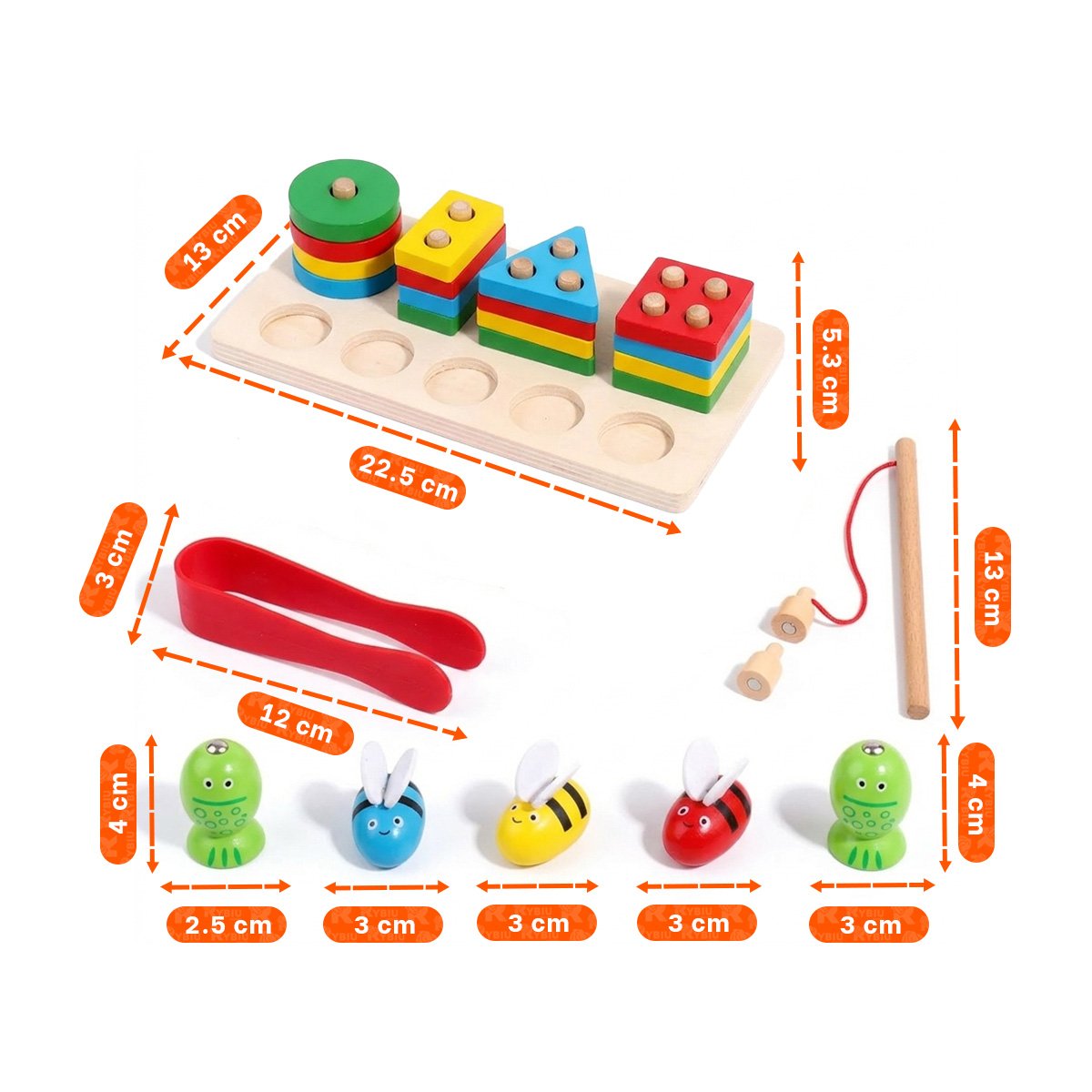 PACK2 ENCAJE EDUCATIVO 4 FIGURAS 5 PECES IMANTADOS Y 5 ABEJAS PINZA MULTICOLOR YPAPEL REGALO - 4