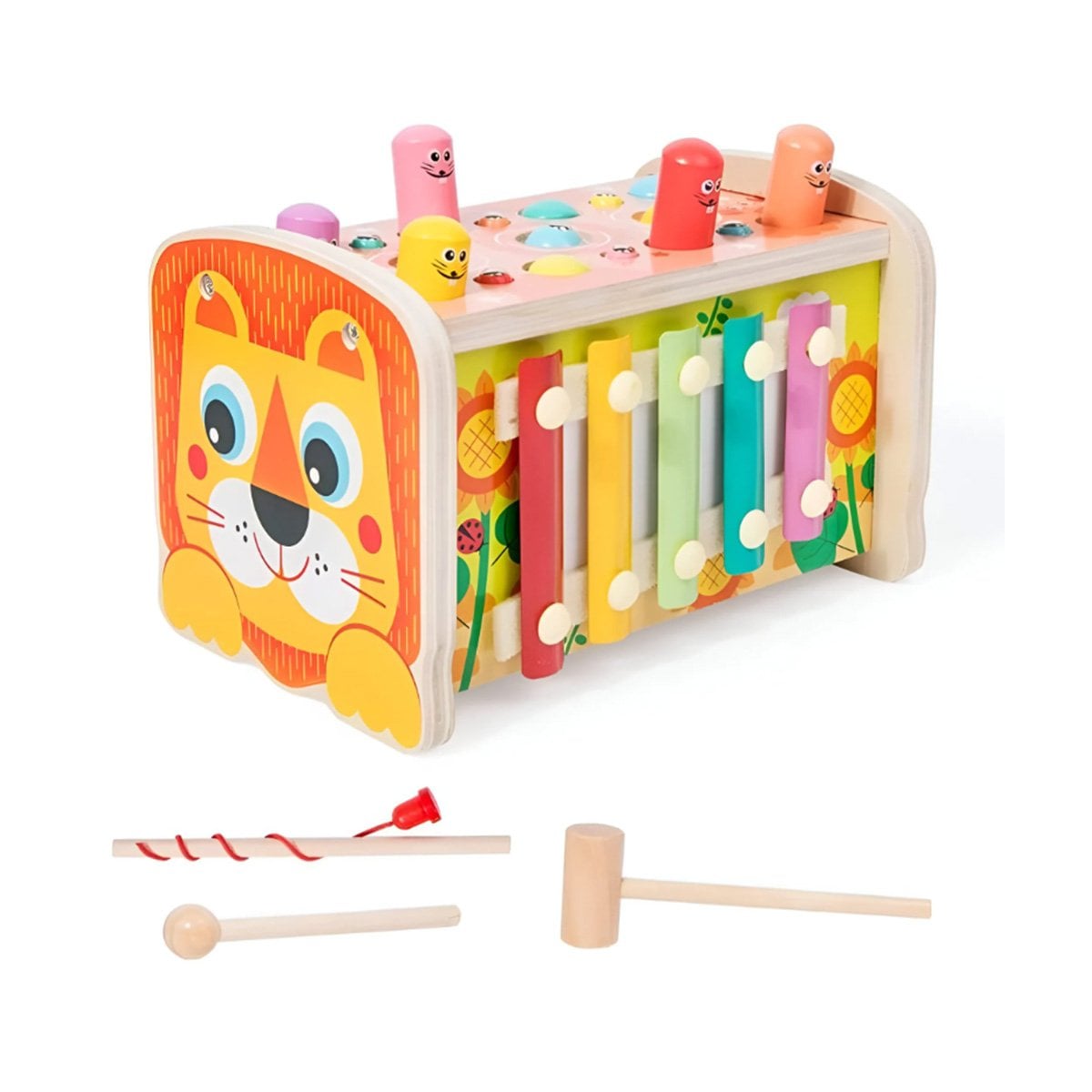 CENTRO DE ENGRANAJE XILOFONO MARTILLO Y PESCA MULTICOLOR PARA ACTIVIDAD INFANTIL YPAPEL REGALO - 1