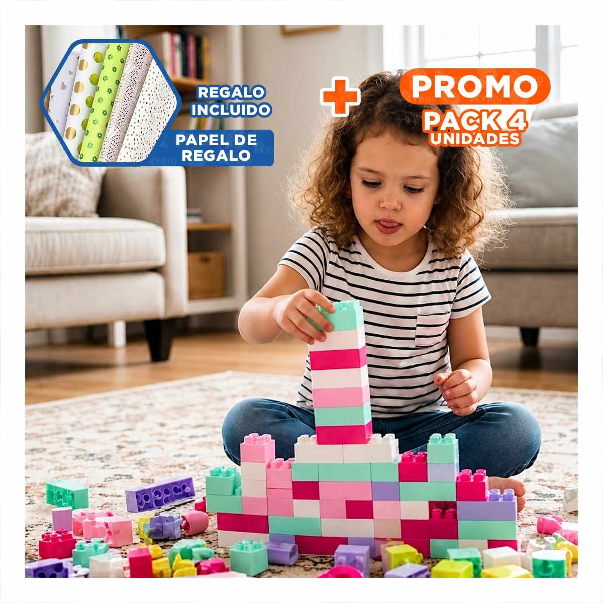 PACK4 JUEGO DE CONSTRUCCION PARA NINOS 160 PIEZAS CON BOLSA MULTICOLOR CREATIVO YPAPEL REGALO - 1