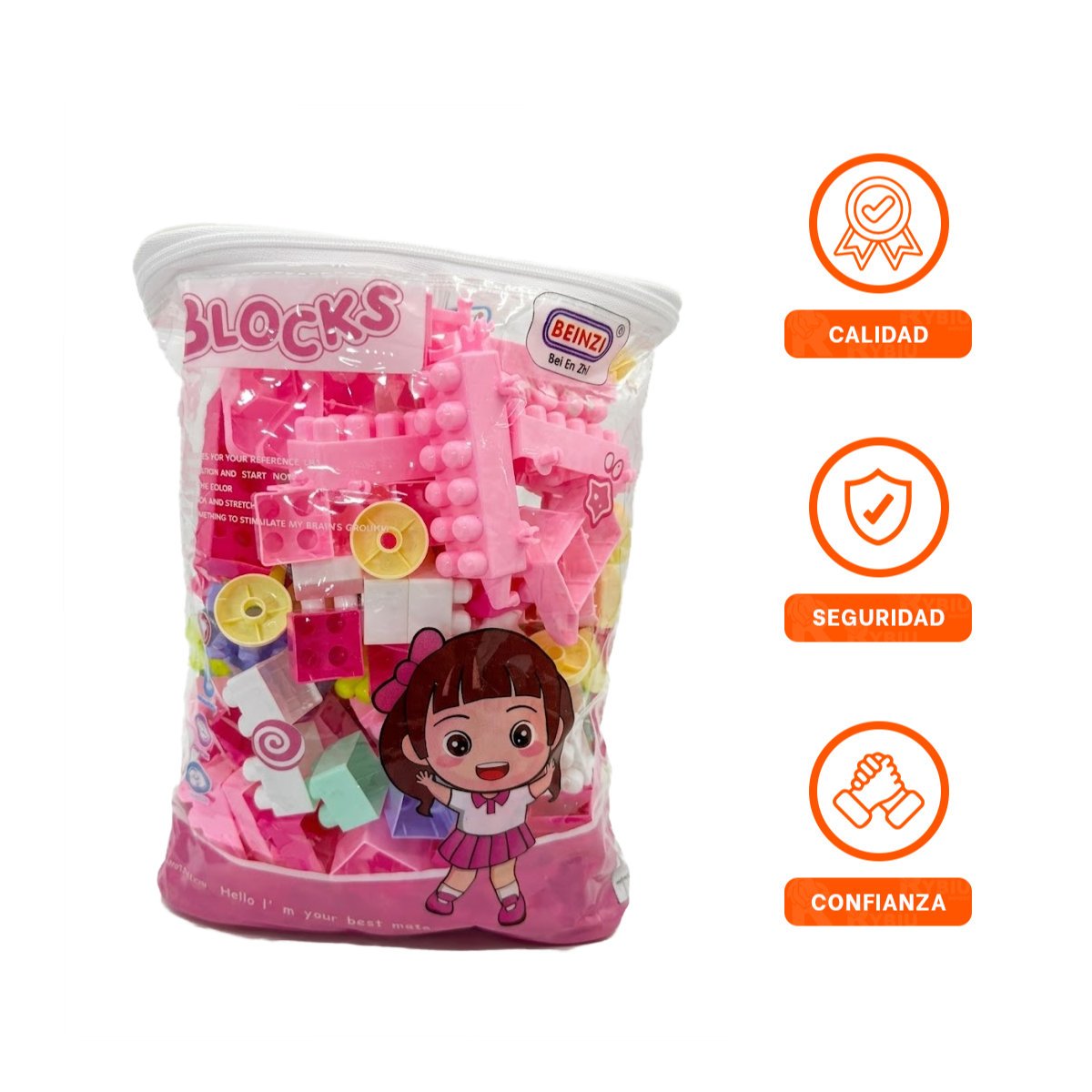 BLOQUES PARA CONSTRUCCION CREATIVA 160 PIEZAS CON BOLSA MULTICOLOR ROSADO INFANTIL - 3