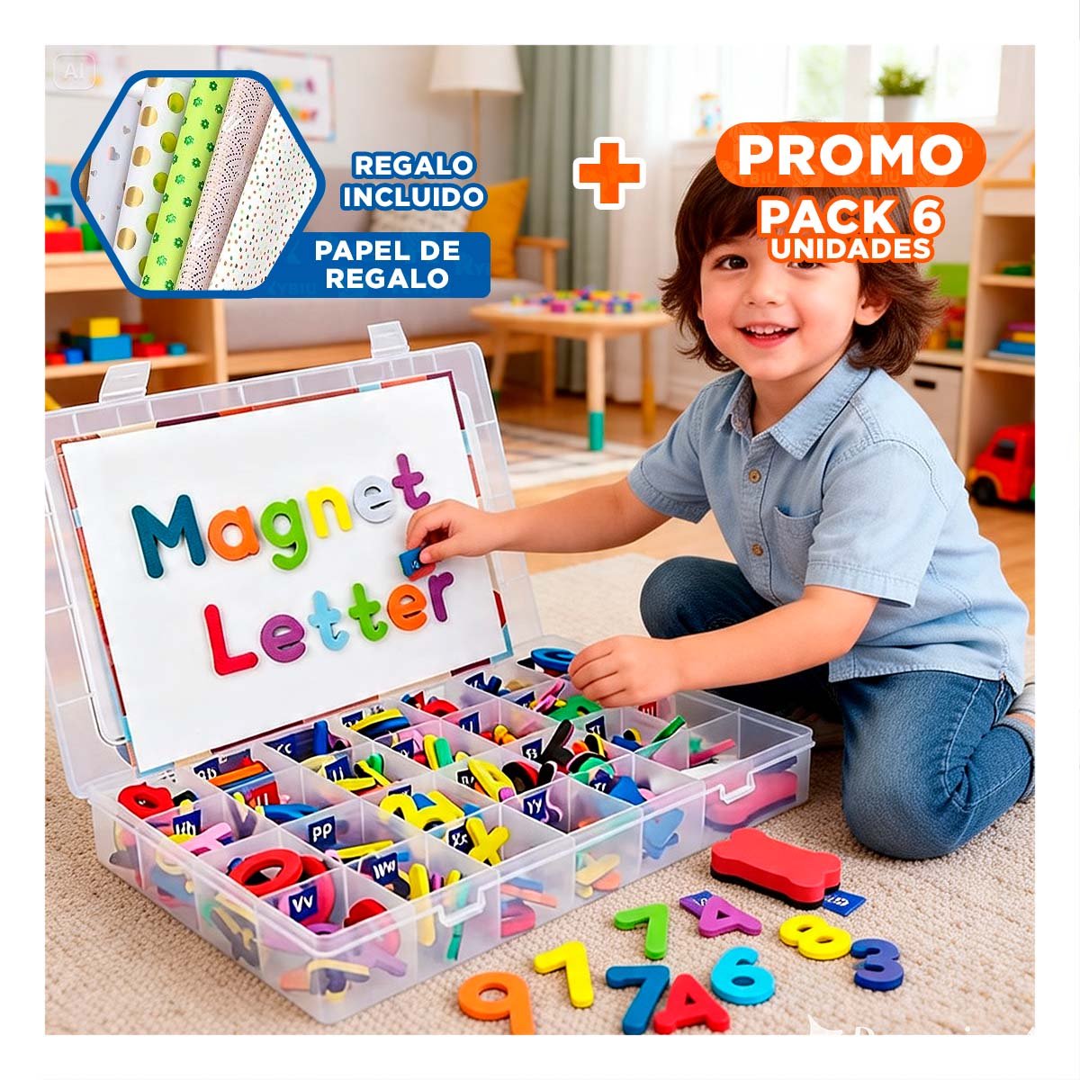 PACK6 PANEL MAGNETICO DE ESTIMULACION TEMPRANA 253 PZS CON ACCESORIOS Y+PAPEL REGALO - 1