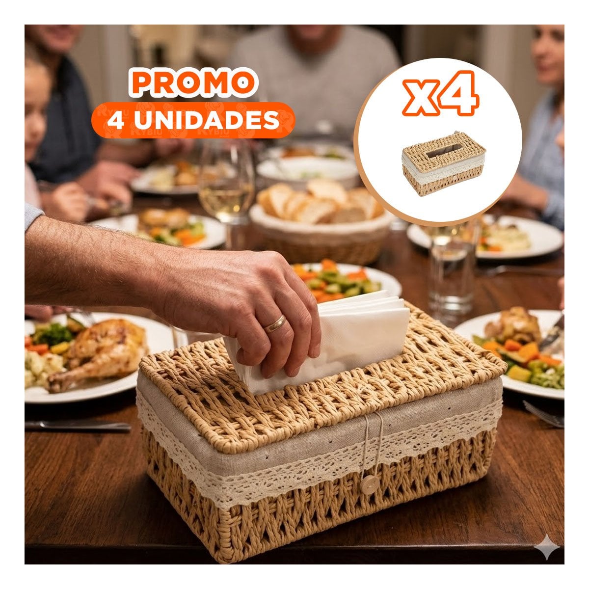 PACK4 ORGANIZADOR SERVILLETAS TEJIDO BEIGE CON FORRO TELA 20X14X9CM - 1