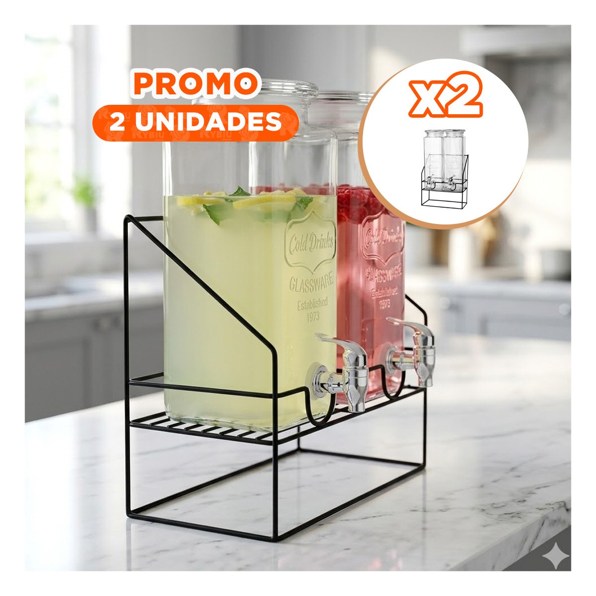 PACK2 RECIPIENTE DOBLE BEBIDA 2,2L TRANSPARENTE PARA REUNIONES Y FIESTA YREGALO STICKER - 1