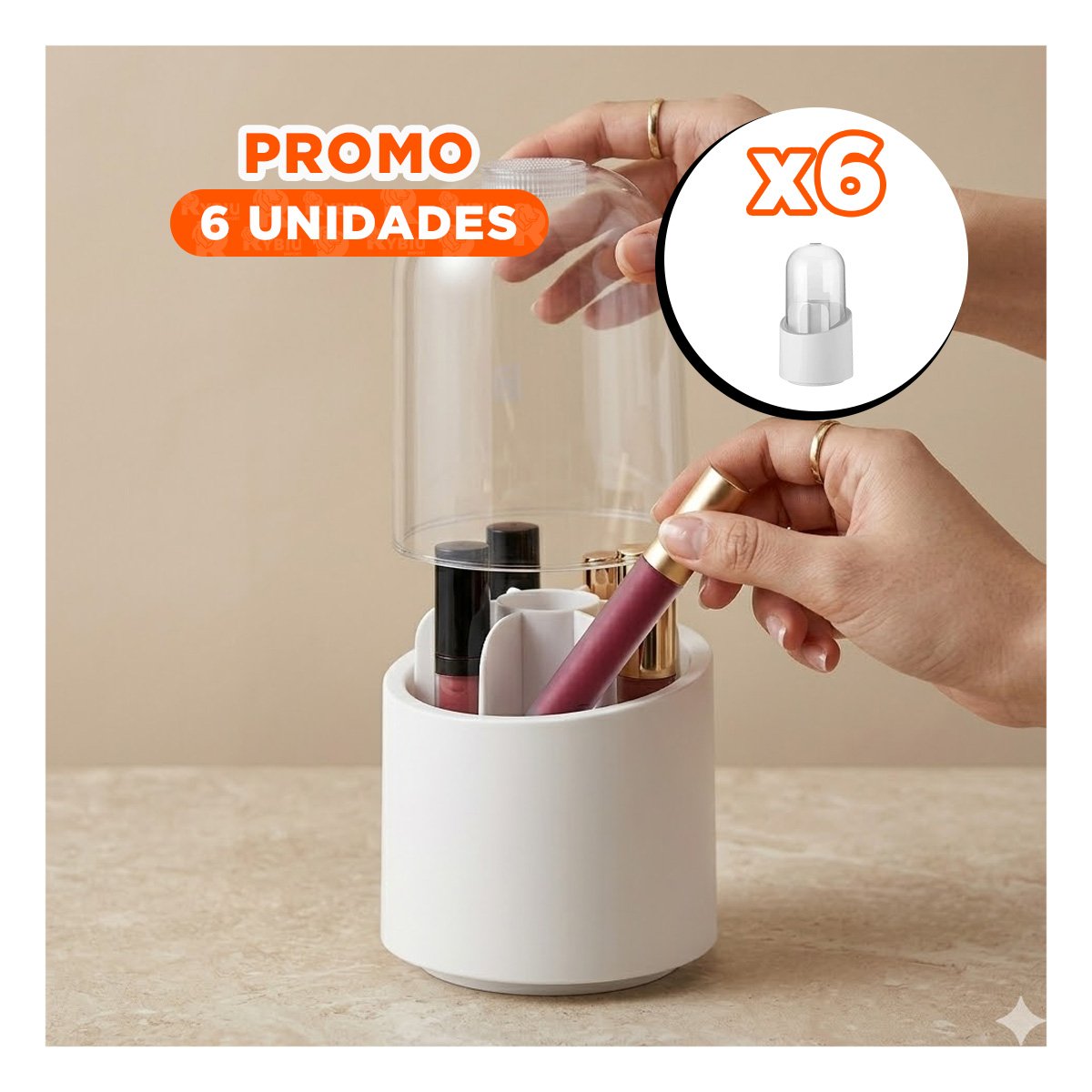 PACK6 SOPORTE GIRATORIO BLANCO PARA ORGANIZAR COSMETICOS DE BELLEZA YREGALO STICKER - 1