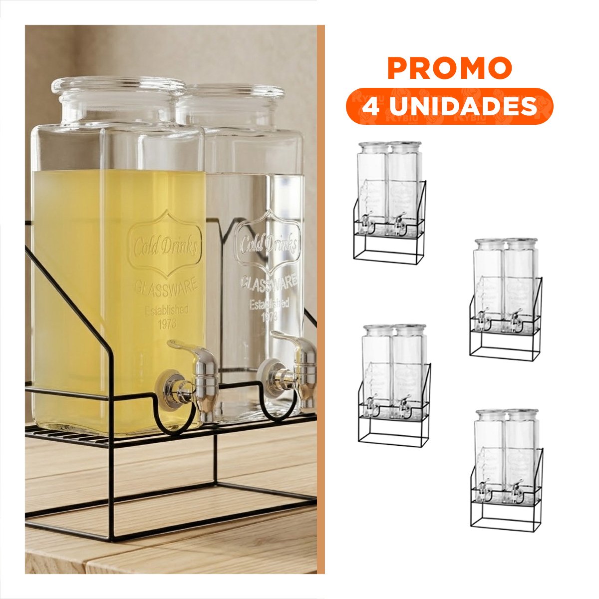 PACK4 JARRA DOBLE TRANSPARENTE 2,2L BEBIDA PARA EVENTOS Y CELEBRACIONES YREGALO STICKER - 1