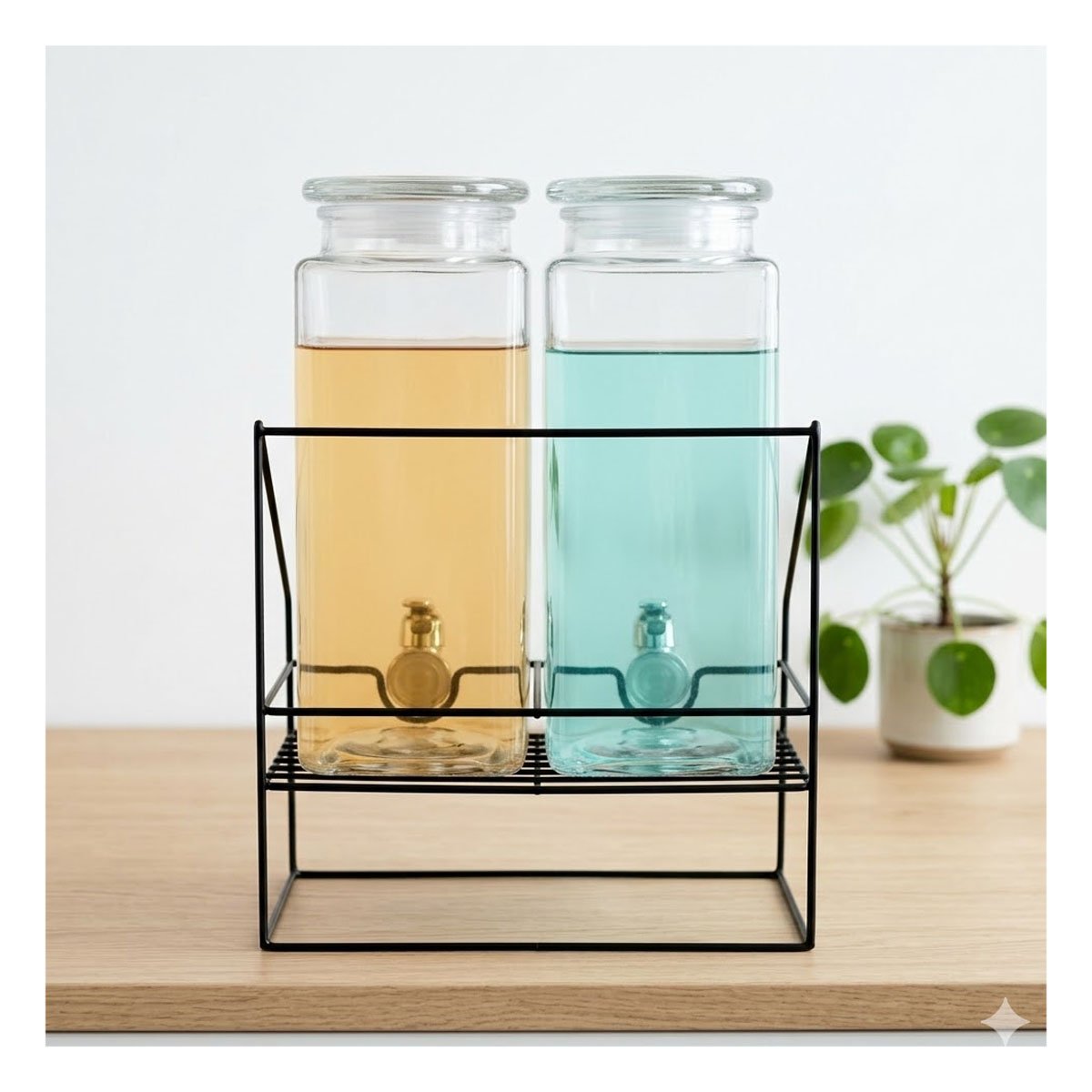 RECIPIENTE DE BEBIDA DOBLE 2,2L TRANSPARENTE CON SOPORTE FIRME YREGALO STICKER - 2